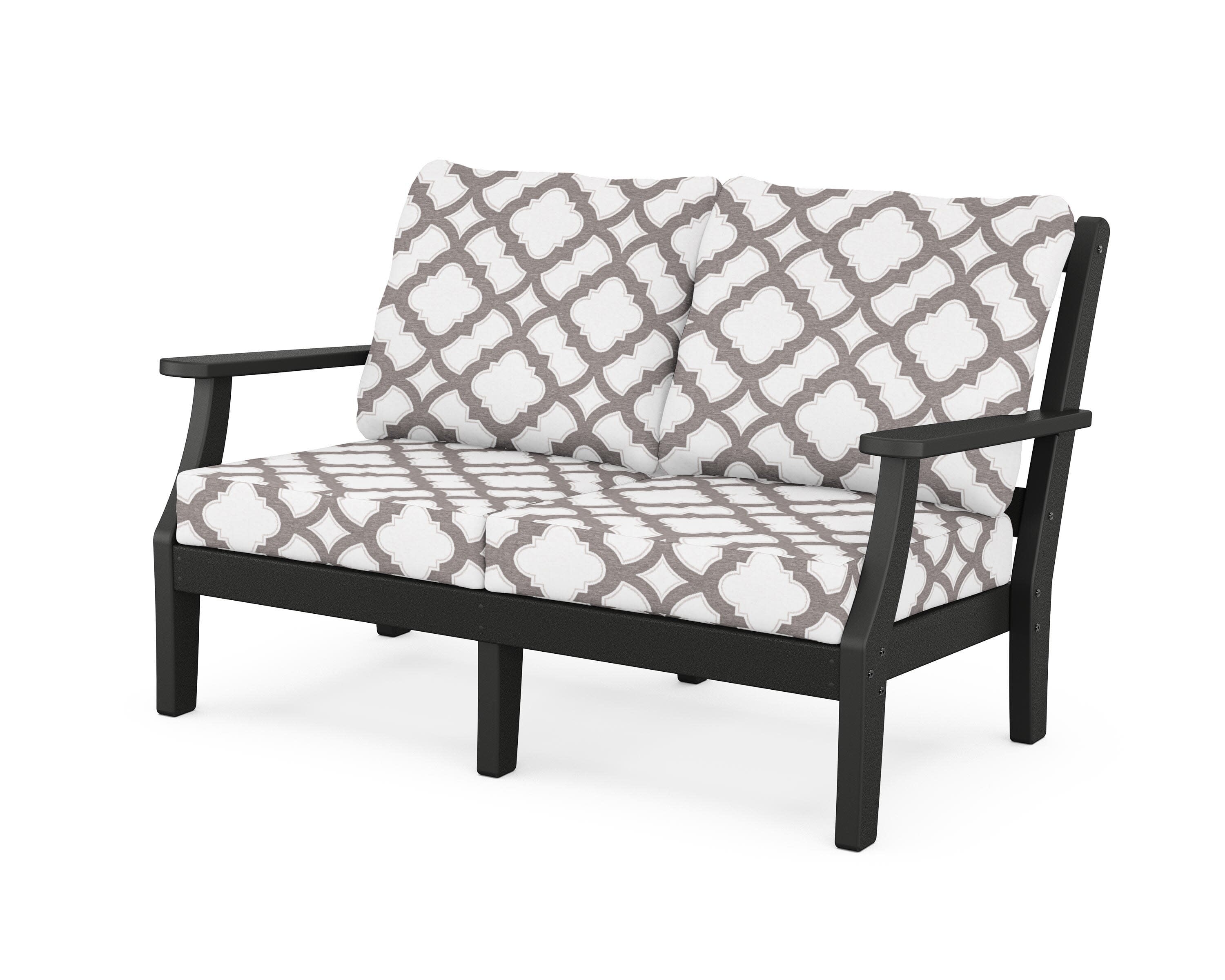Chinoiserie Deep Seating Loveseat in Black / Trellis Grey Mist