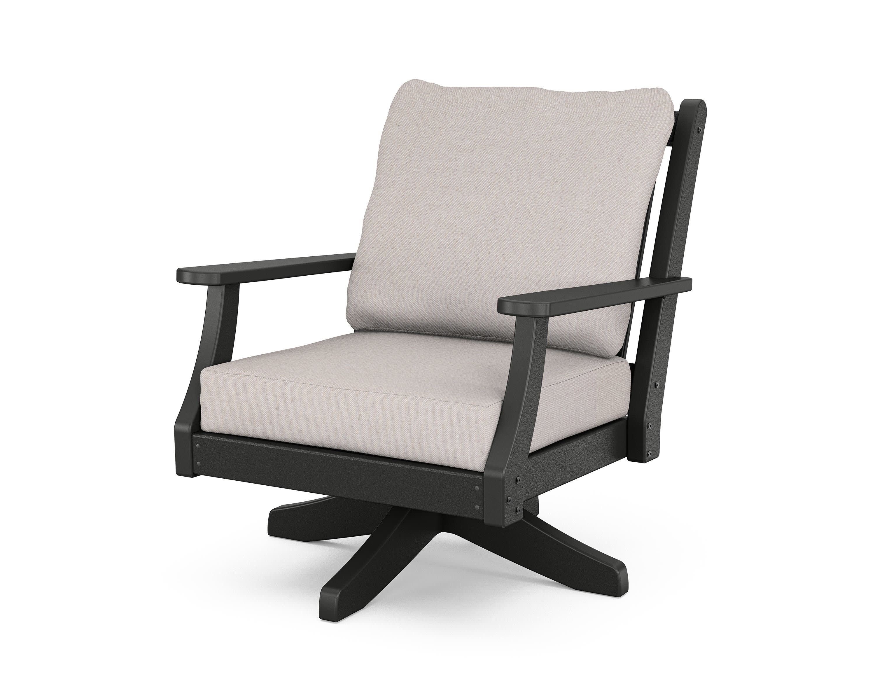 Wovendale Deep Seating Swivel Chair in Black / Dune Burlap