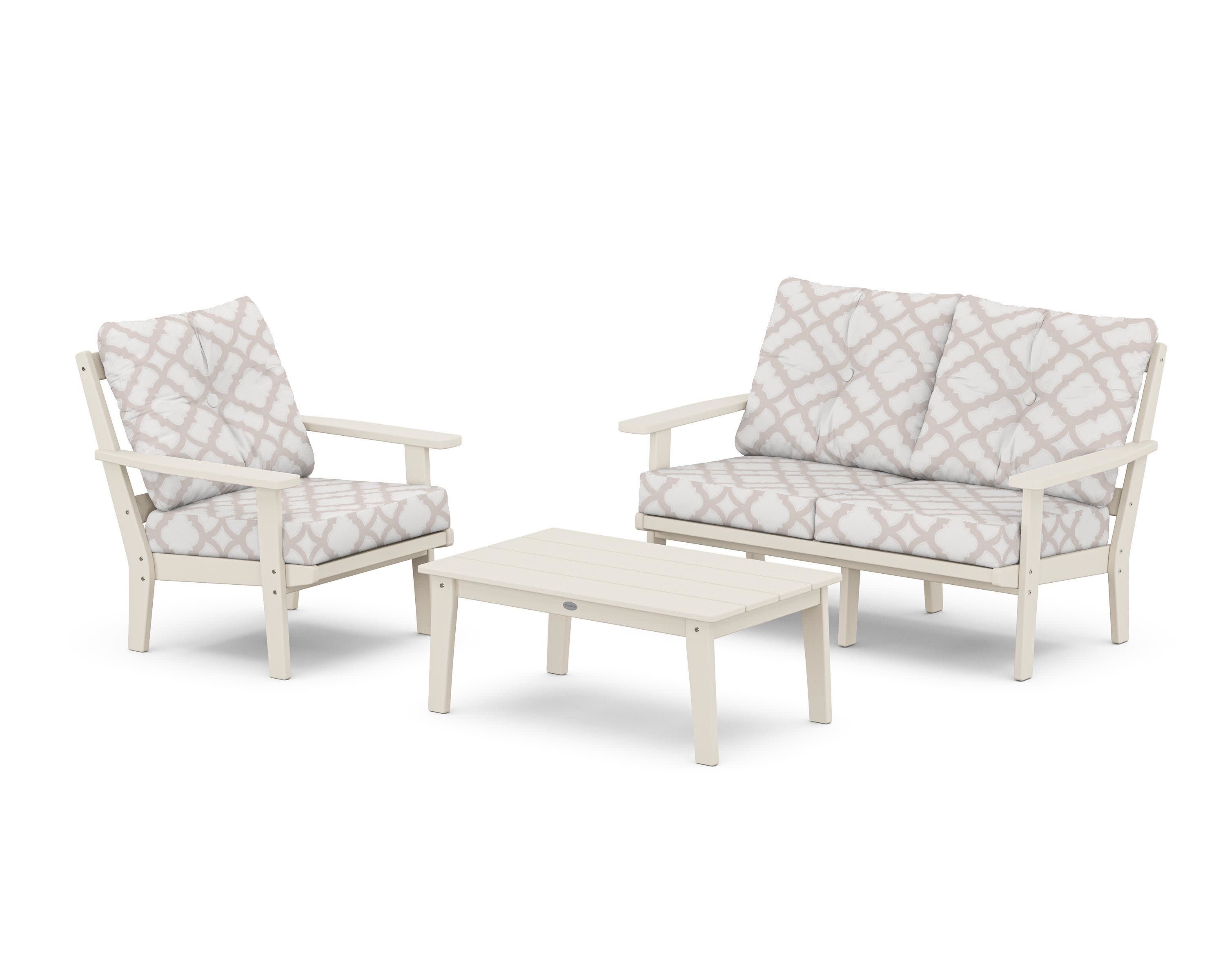 Oxford 3-Piece Deep Seating Set with Loveseat in Sand / Trellis Dune Burlap