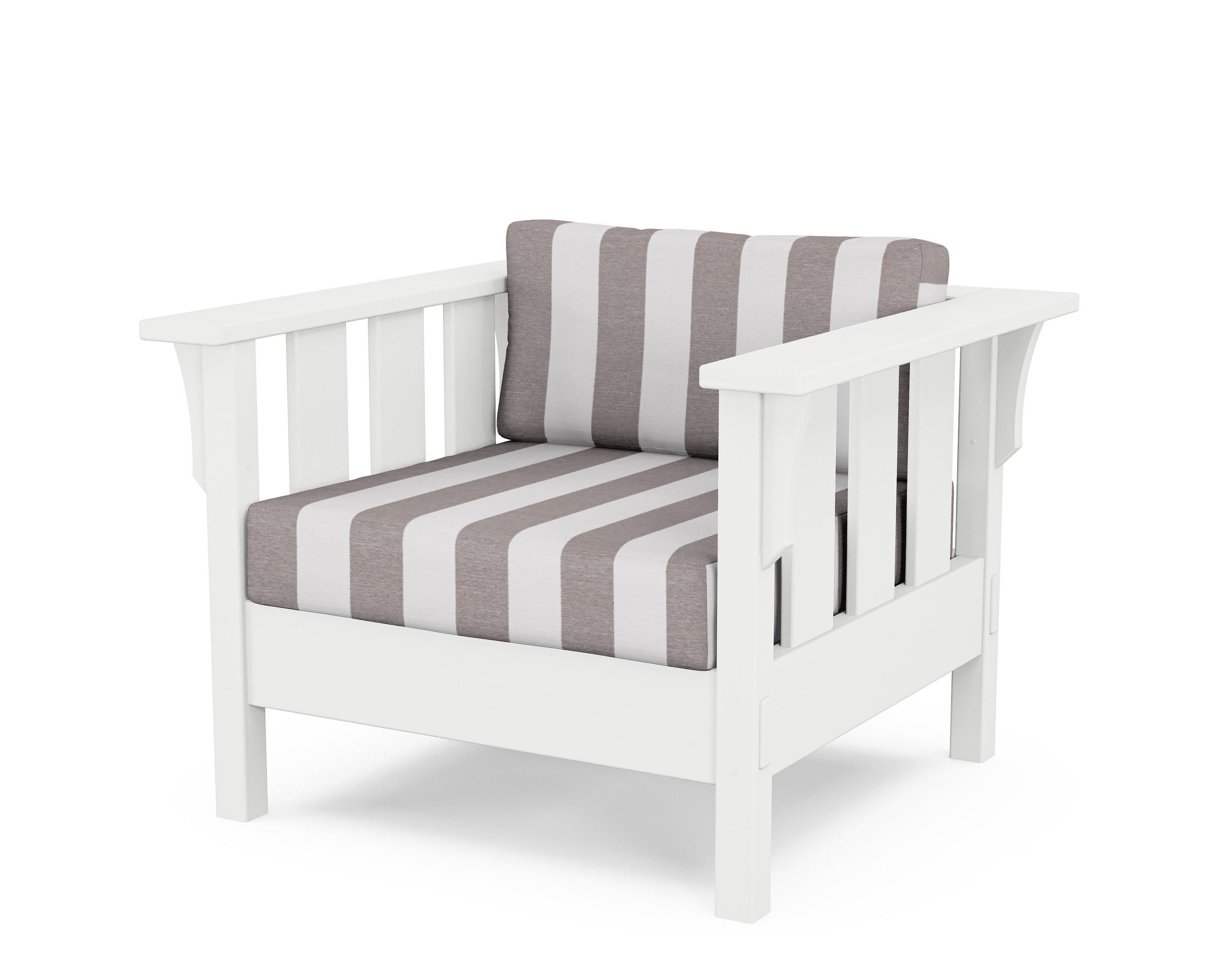 Acadia Deep Seating Chair in White / Cabana Stripe Grey Mist