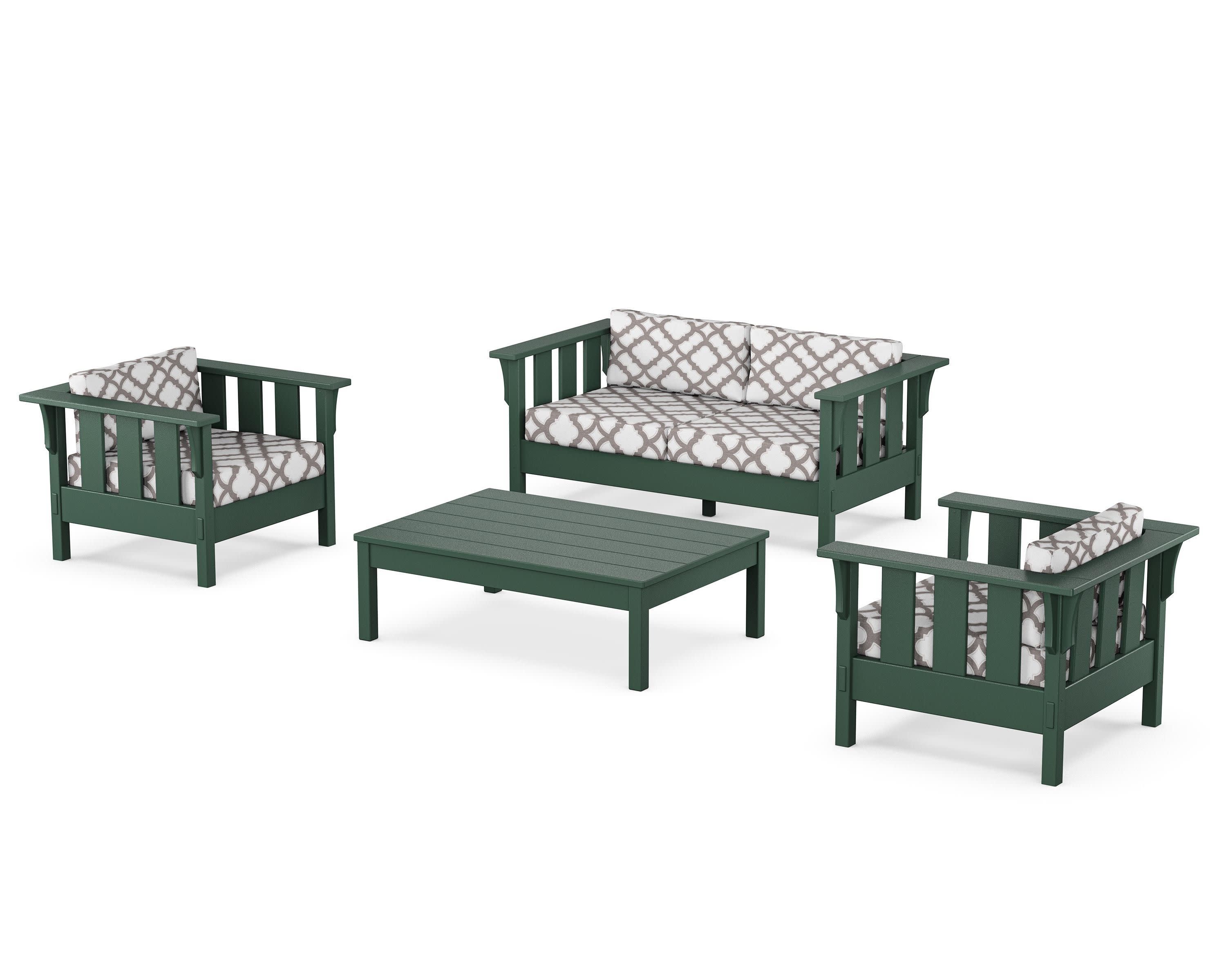 Acadia 4-Piece Deep Seating Set with Loveseat in Green / Trellis Grey Mist