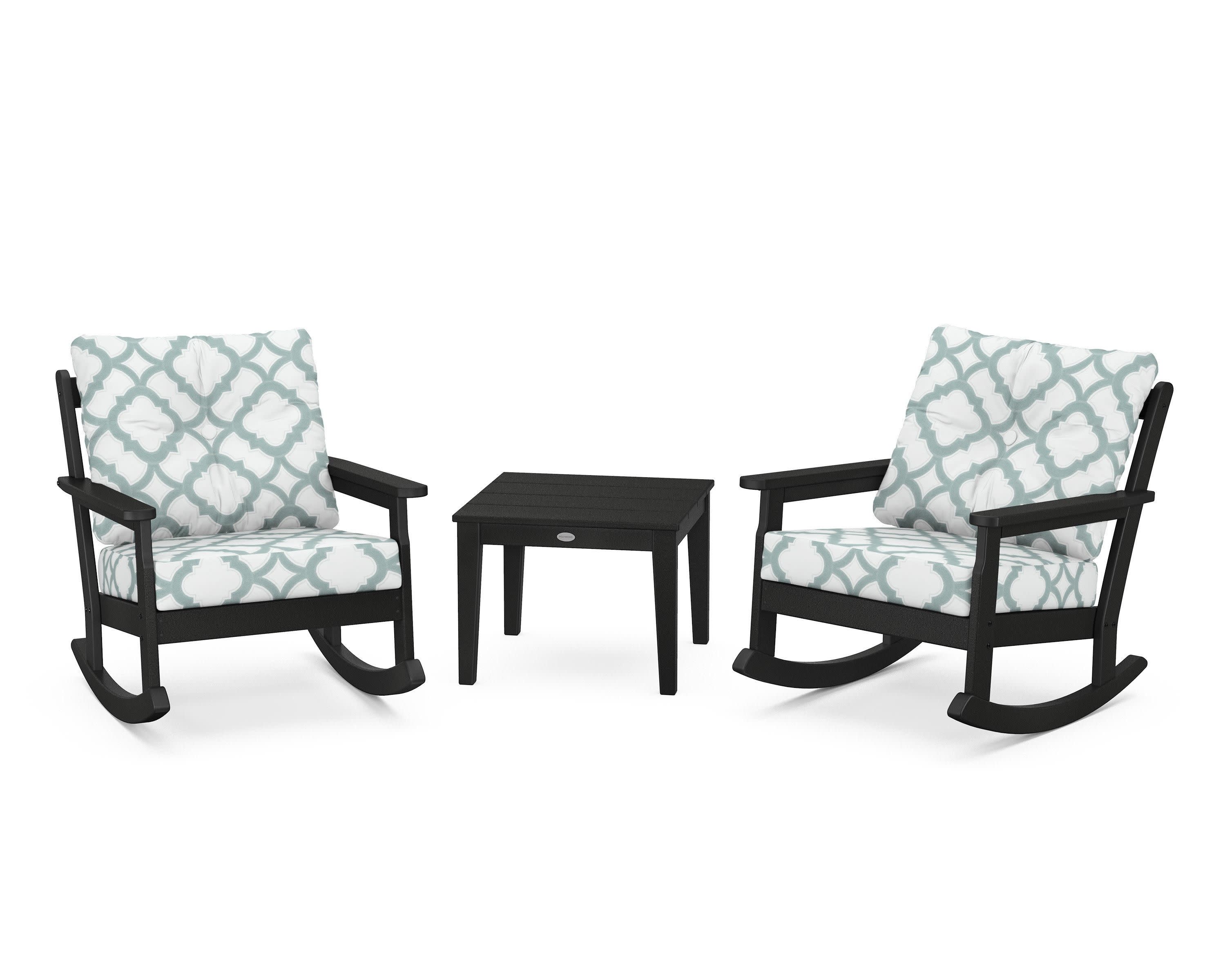 Vineyard 3-Piece Deep Seating Rocker Set in Black / Trellis Glacier Spa