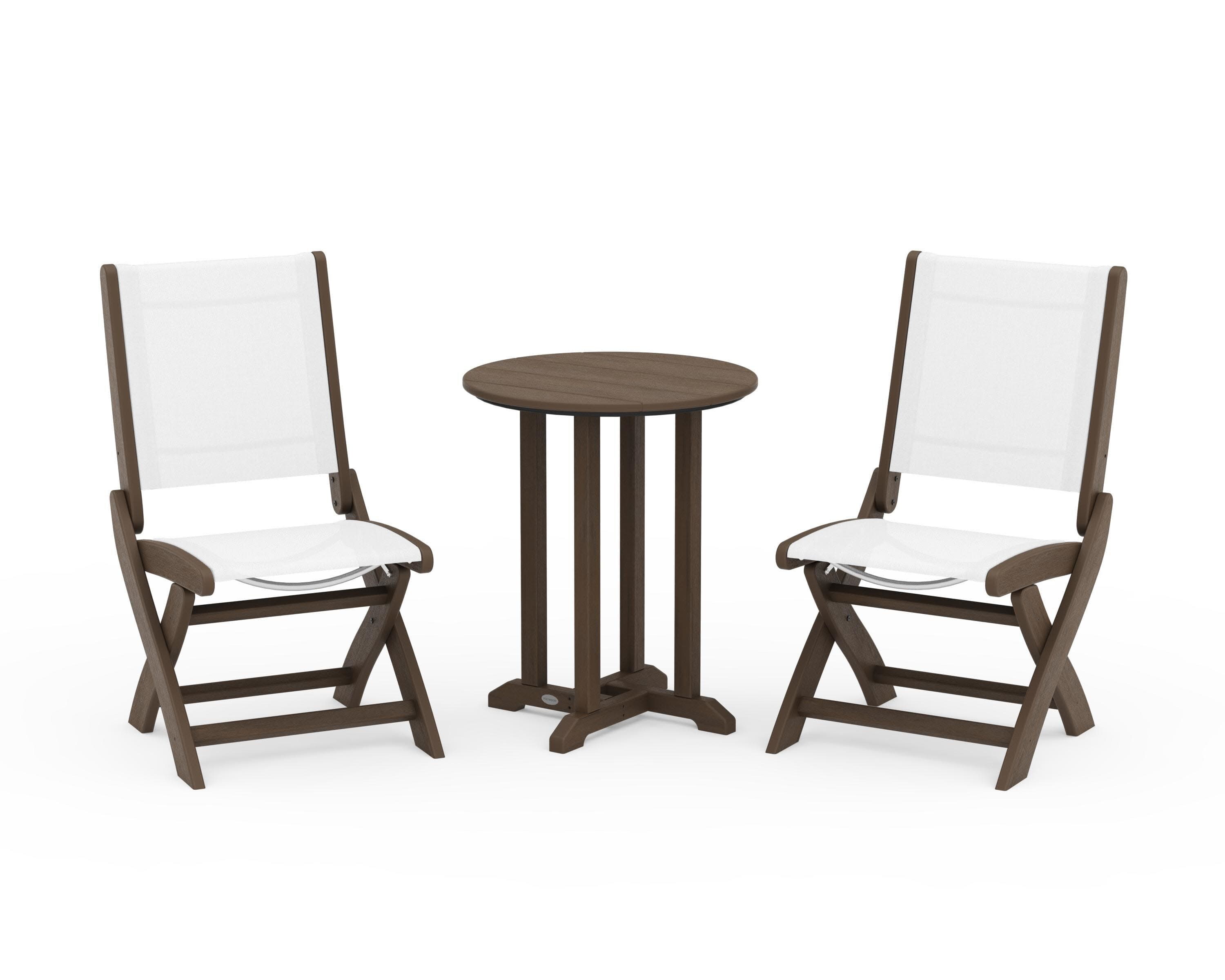 Coastal Folding Side Chair 3-Piece Round Bistro Dining Set in Kona / White Sling