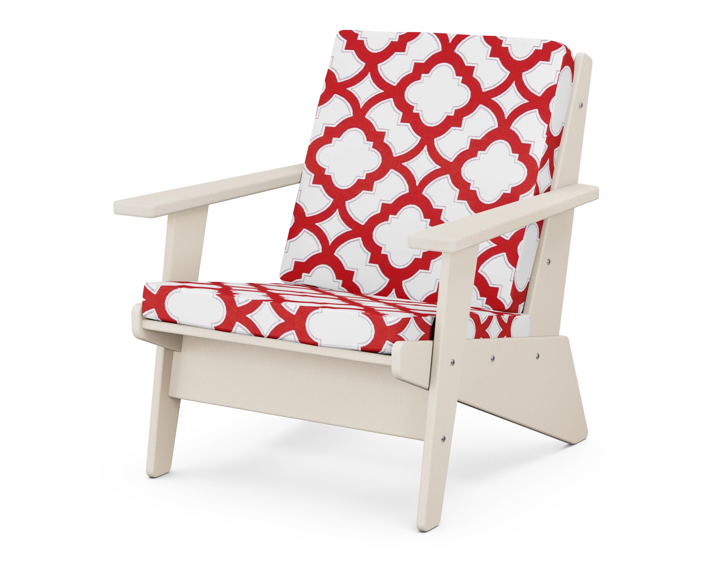 Riviera Modern Lounge Chair in Sand / Trellis Crimson