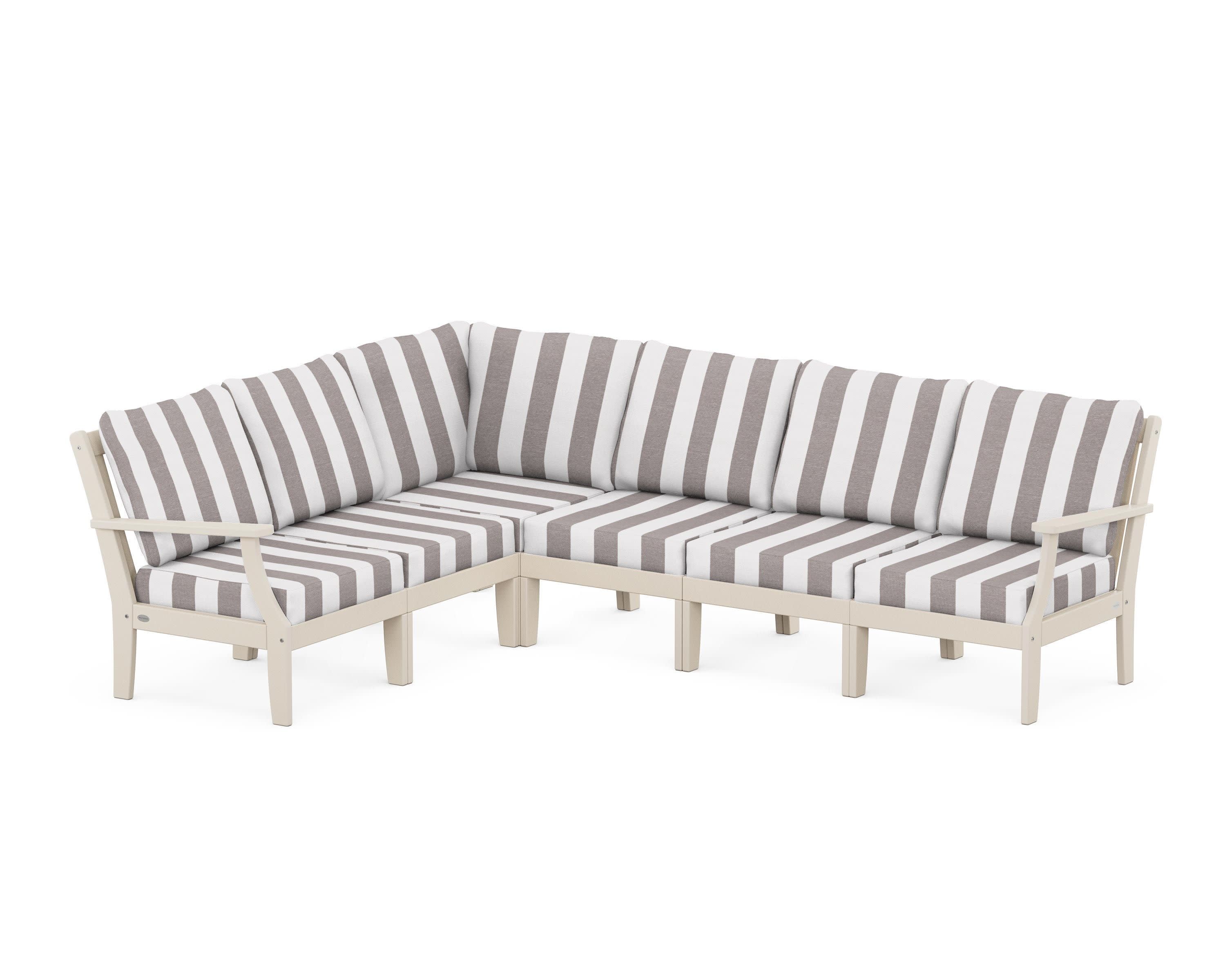 Braxton Modular 6-Piece Deep Seating Set in Sand / Cabana Stripe Grey Mist