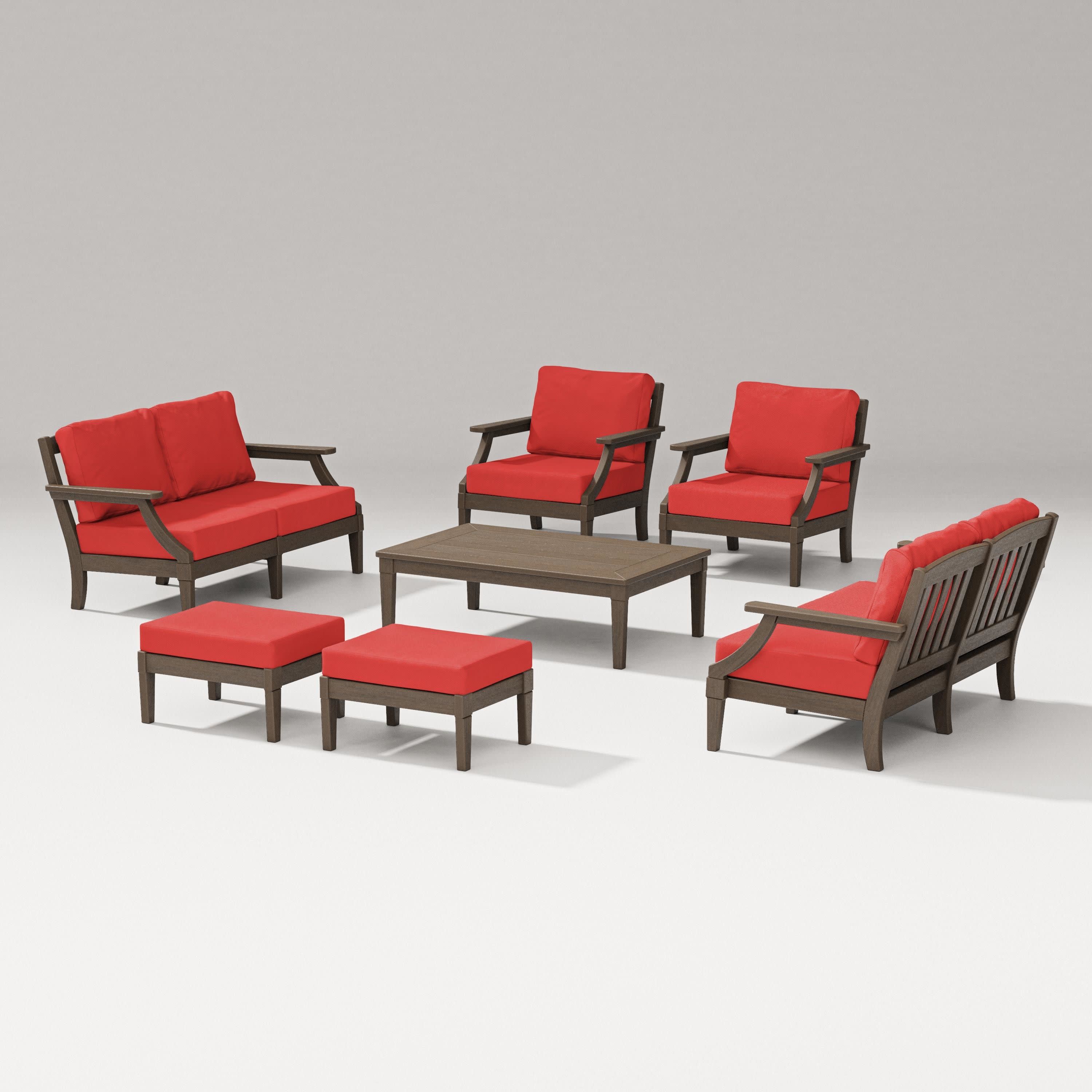 Estate 7-Piece Lounge Loveseat Set in Kona / Crimson Linen