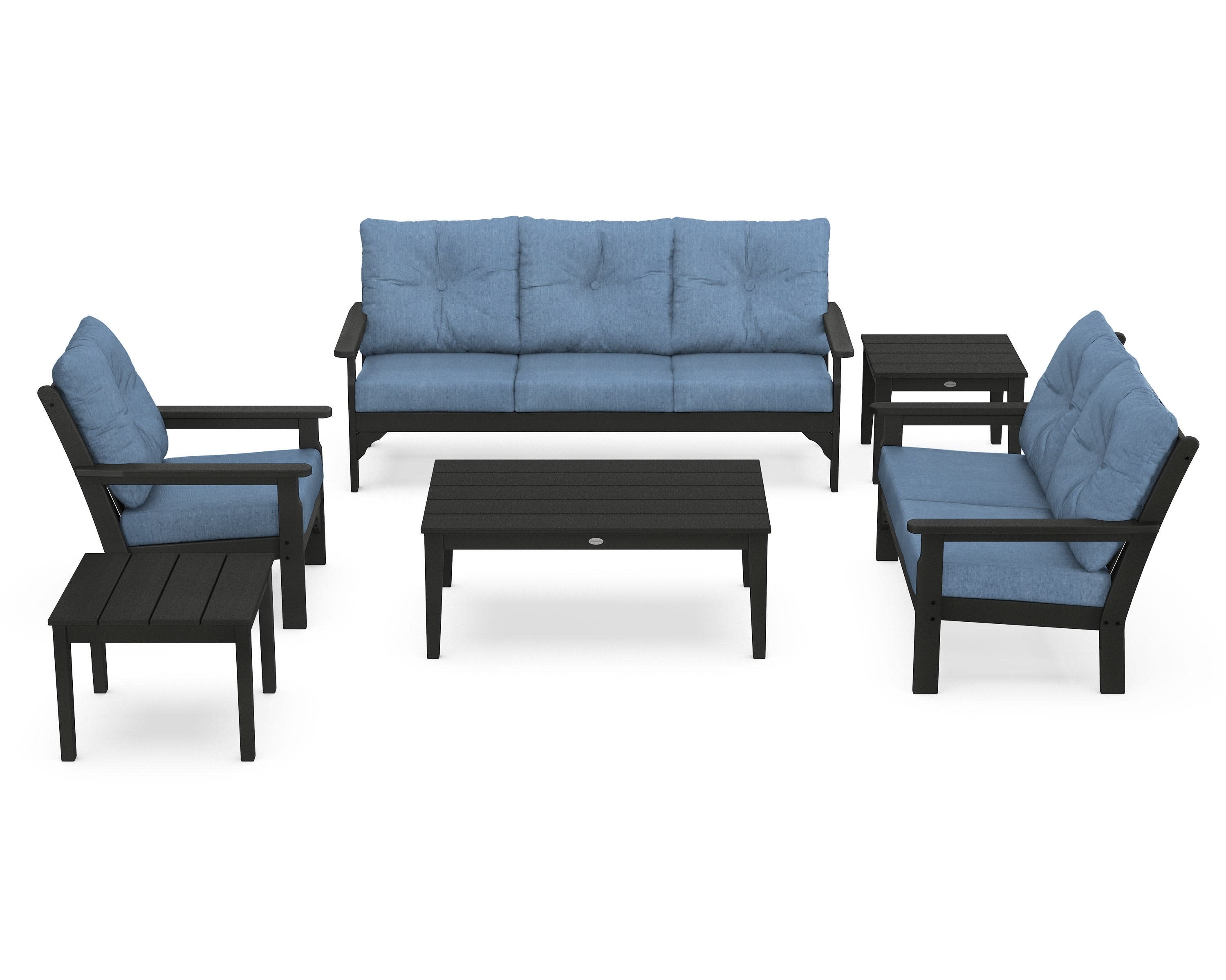 Vineyard 6-Piece Deep Seating Set in Green / Sky Blue