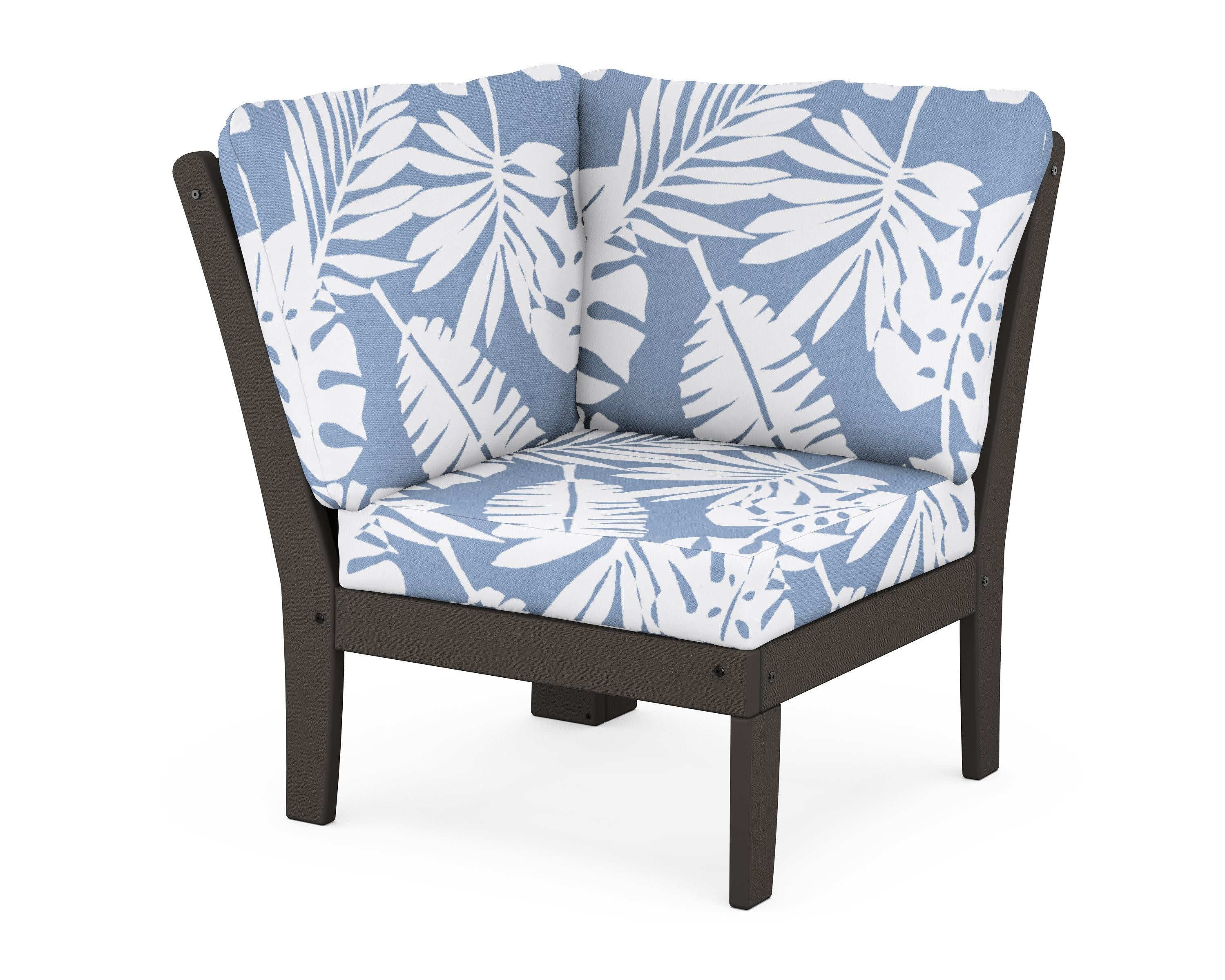 Braxton Modular Corner Chair in Vintage Coffee / Leaf Sky Blue