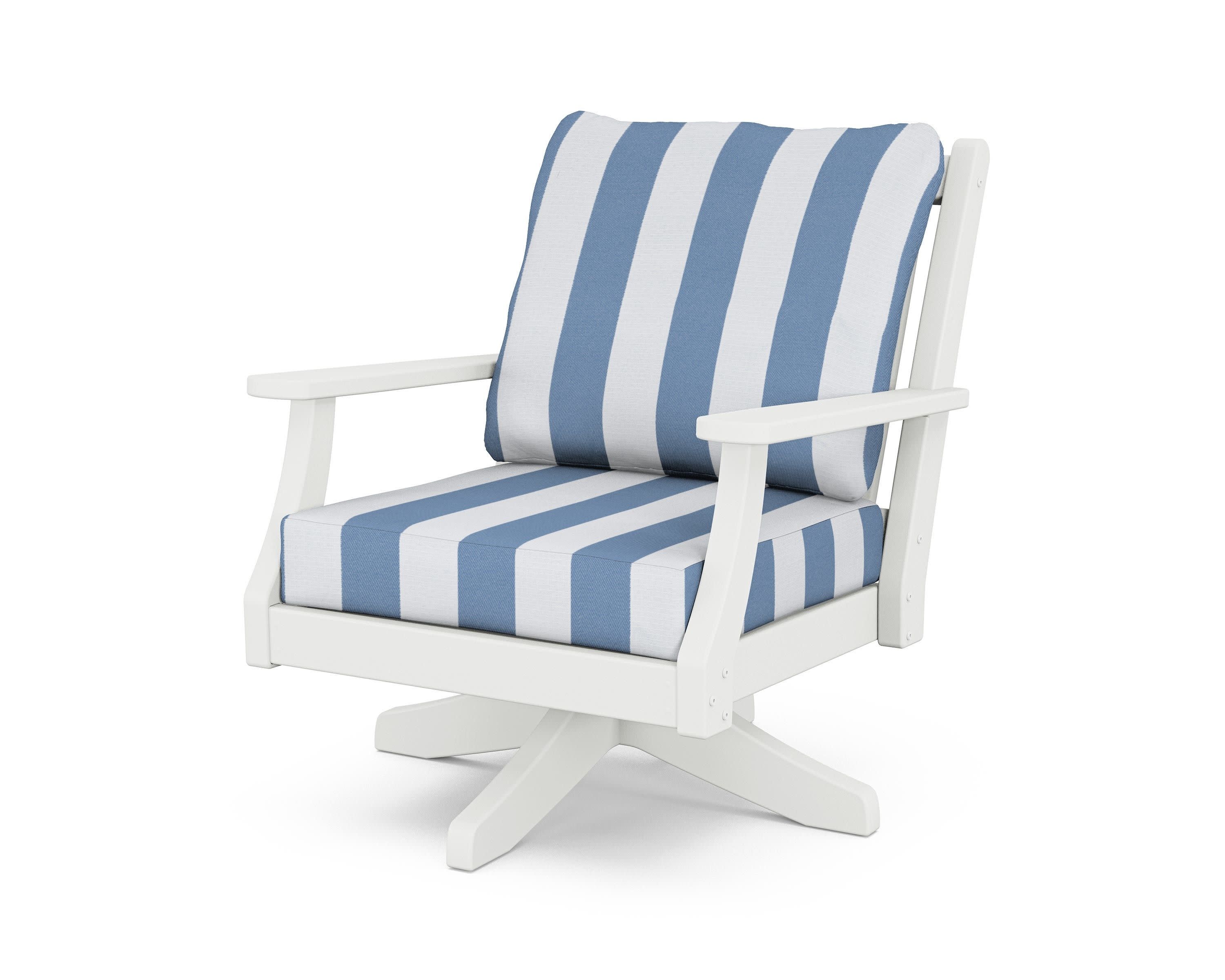 Wovendale Deep Seating Swivel Chair in White / Cabana Stripe Sky Blue