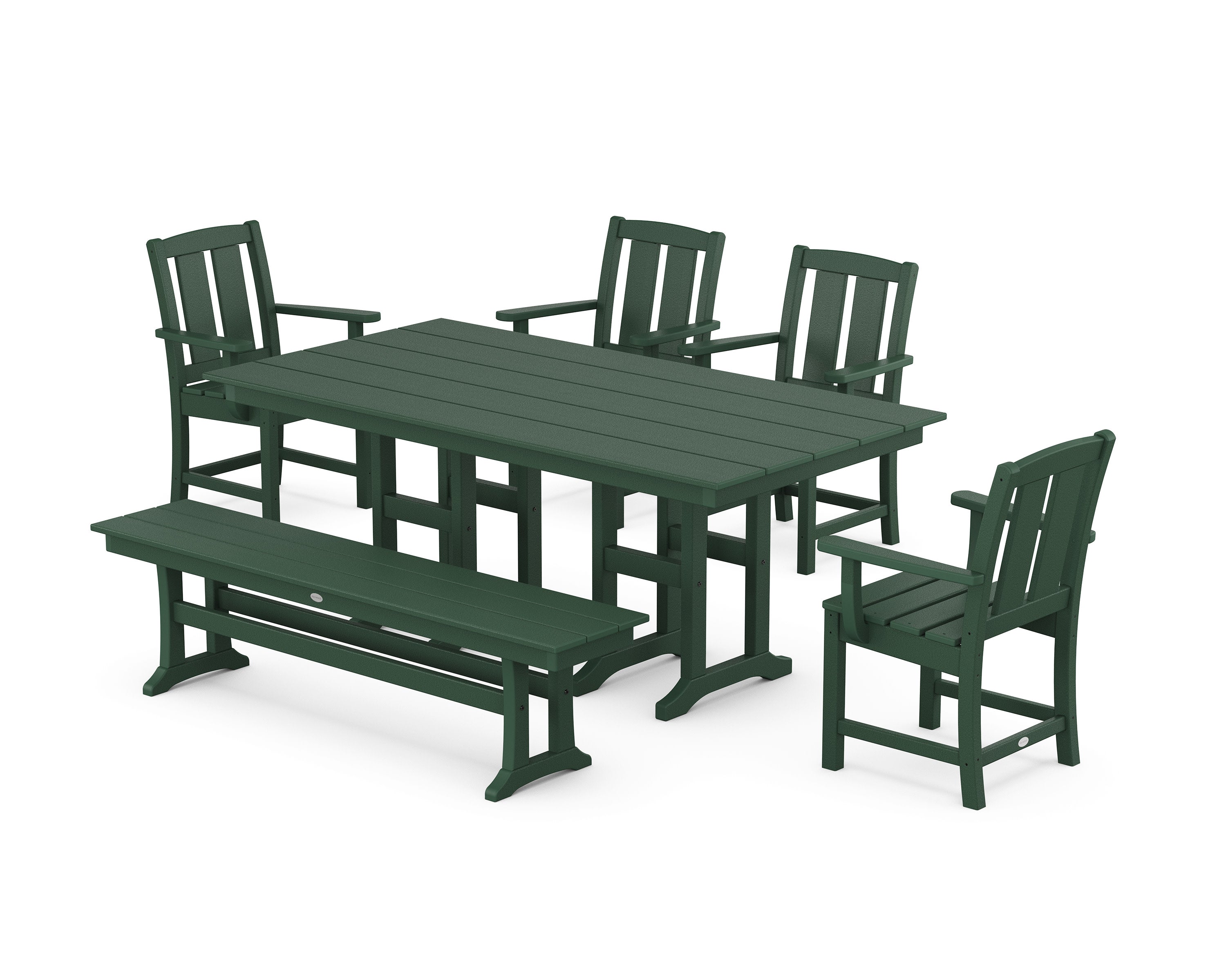 Mission 6-Piece Farmhouse Dining Set with Bench in Green