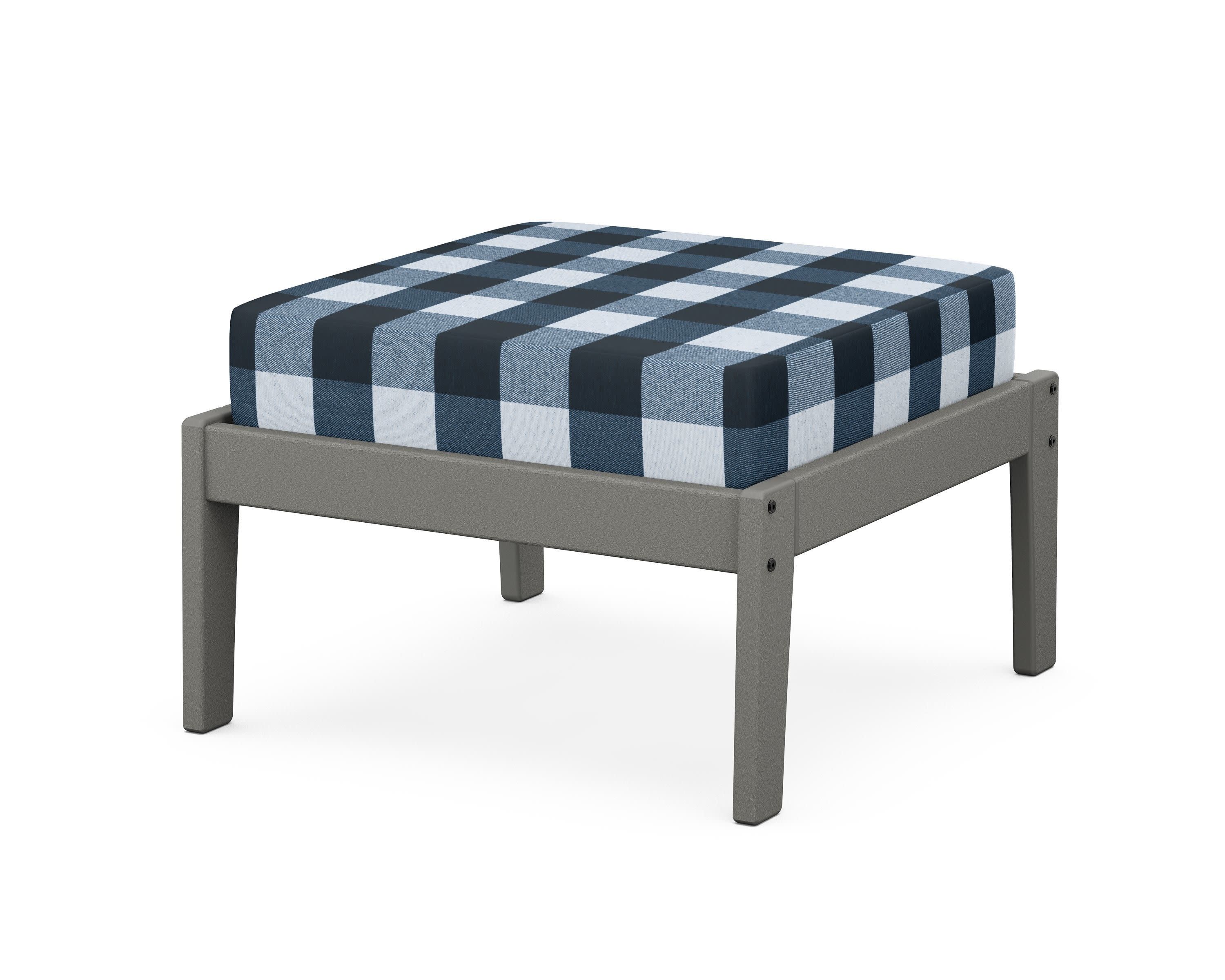 Deep Seating Ottoman in Slate Grey / Buffalo Plaid Marine Indigo
