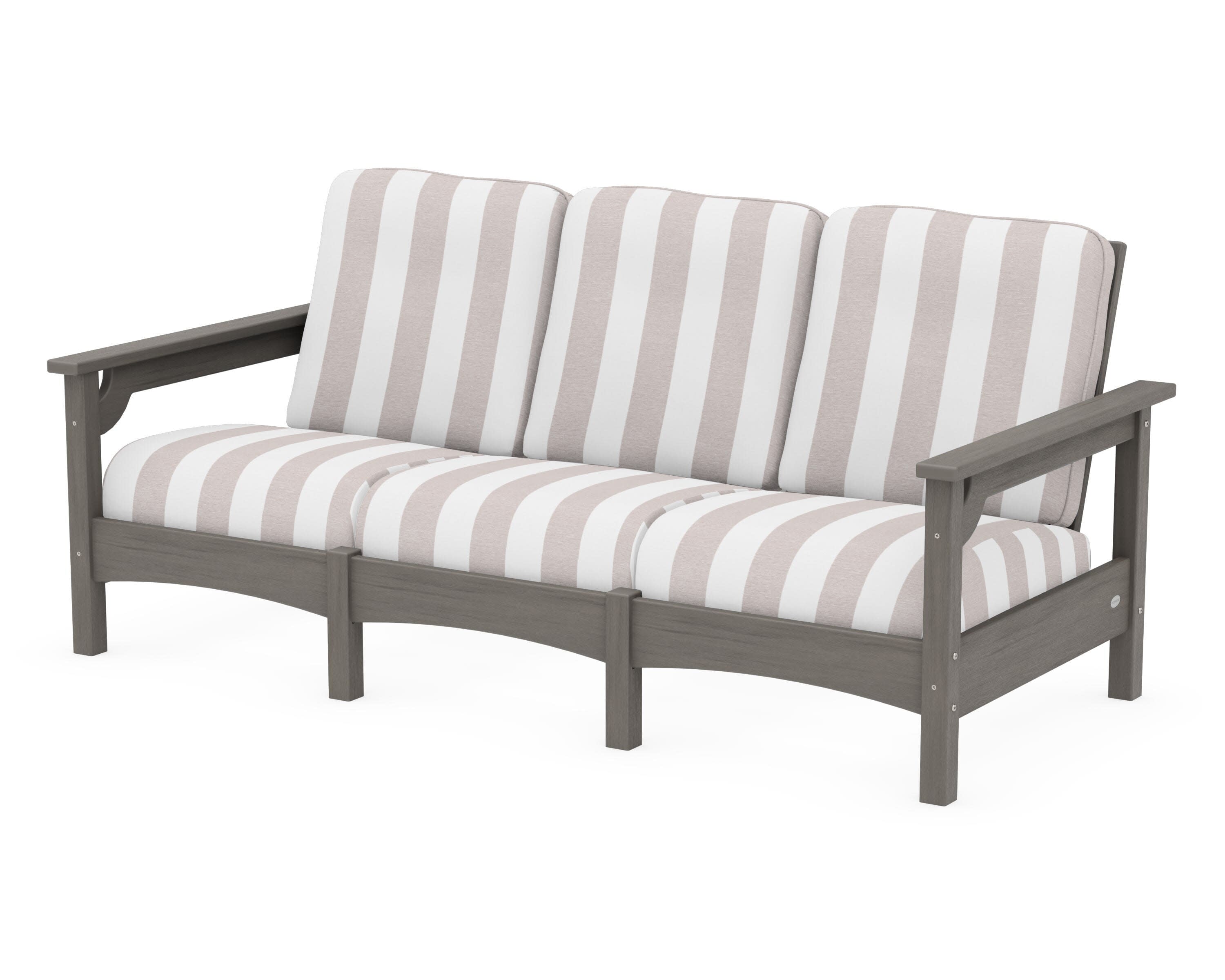 Club Sofa in Driftwood / Cabana Stripe Dune Burlap