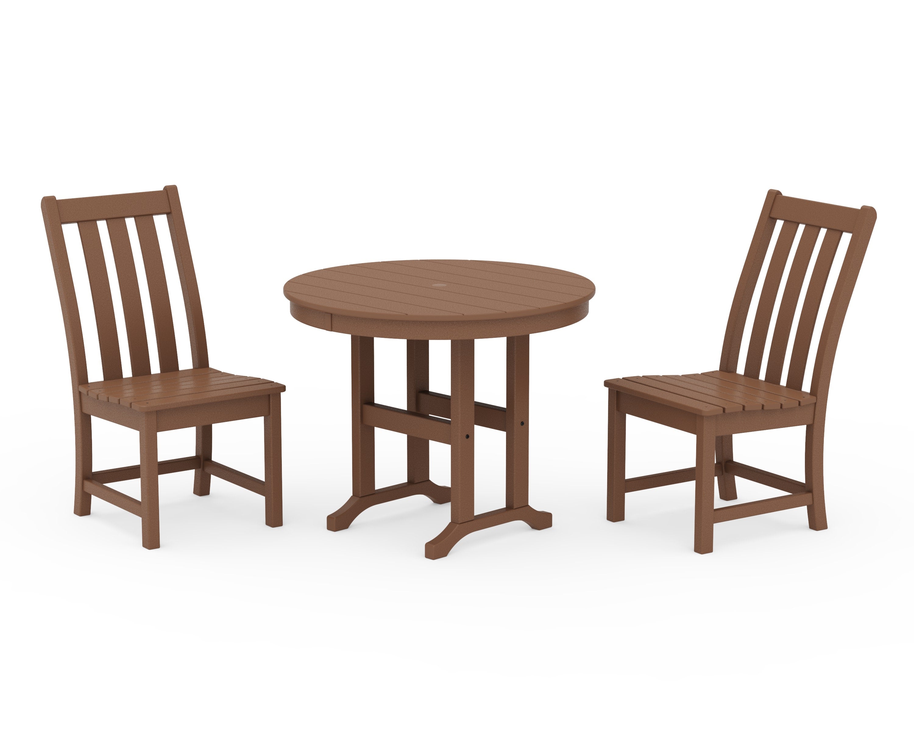 Vineyard Side Chair 3-Piece Round Dining Set in Teak