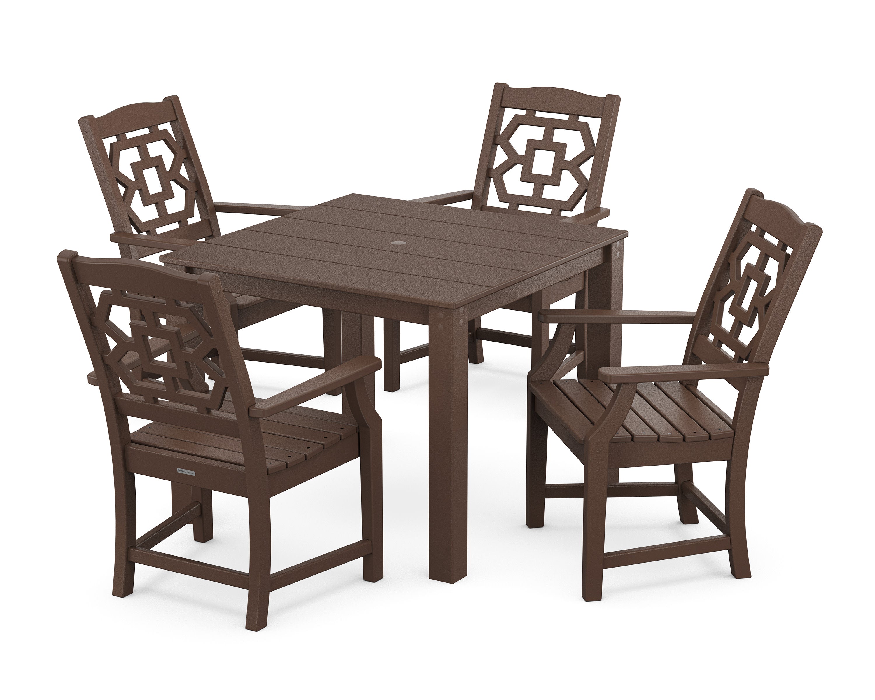 Chinoiserie 5-Piece Parsons Dining Set in Mahogany