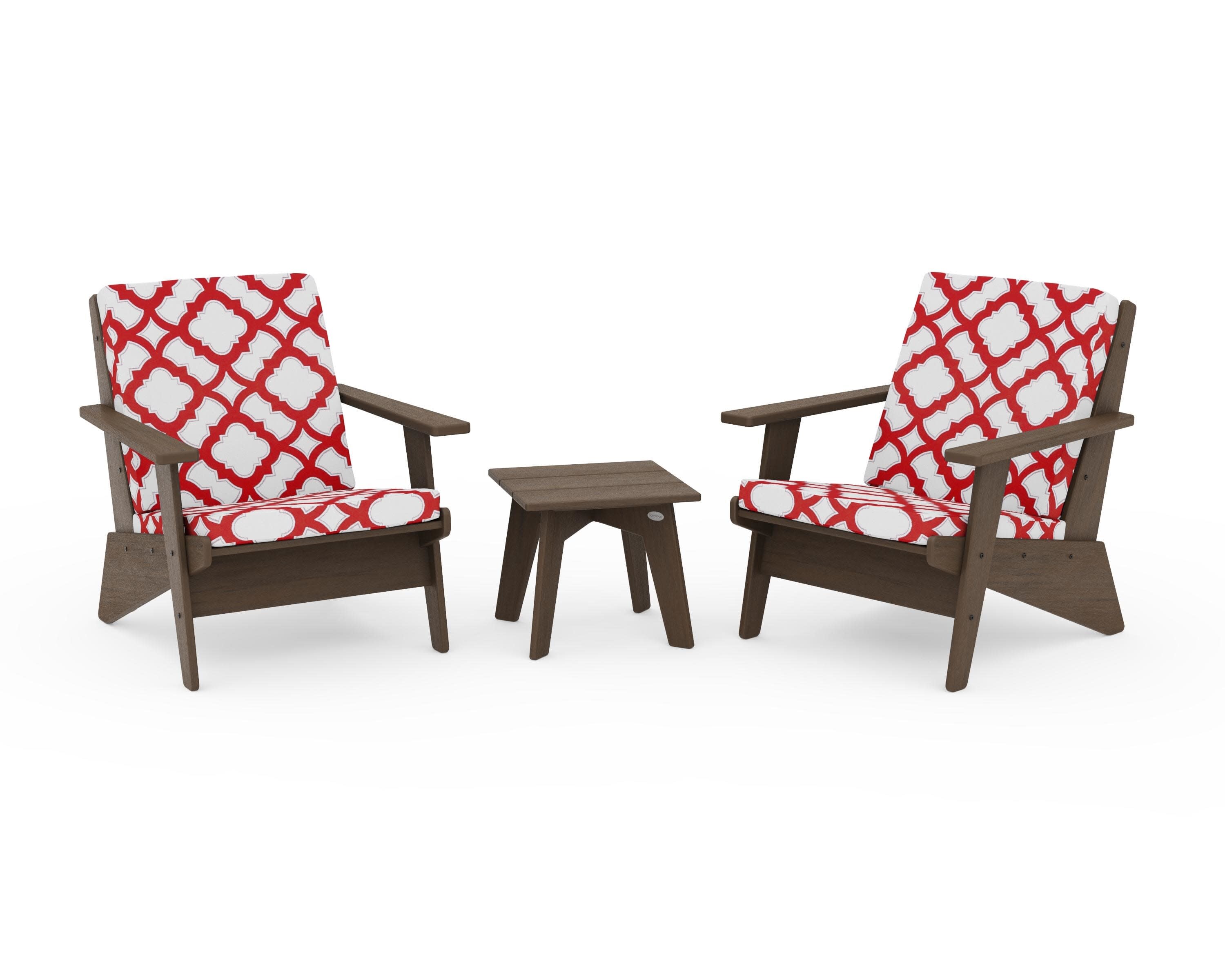 Riviera Modern Lounge 3-Piece Set in Kona / Trellis Crimson