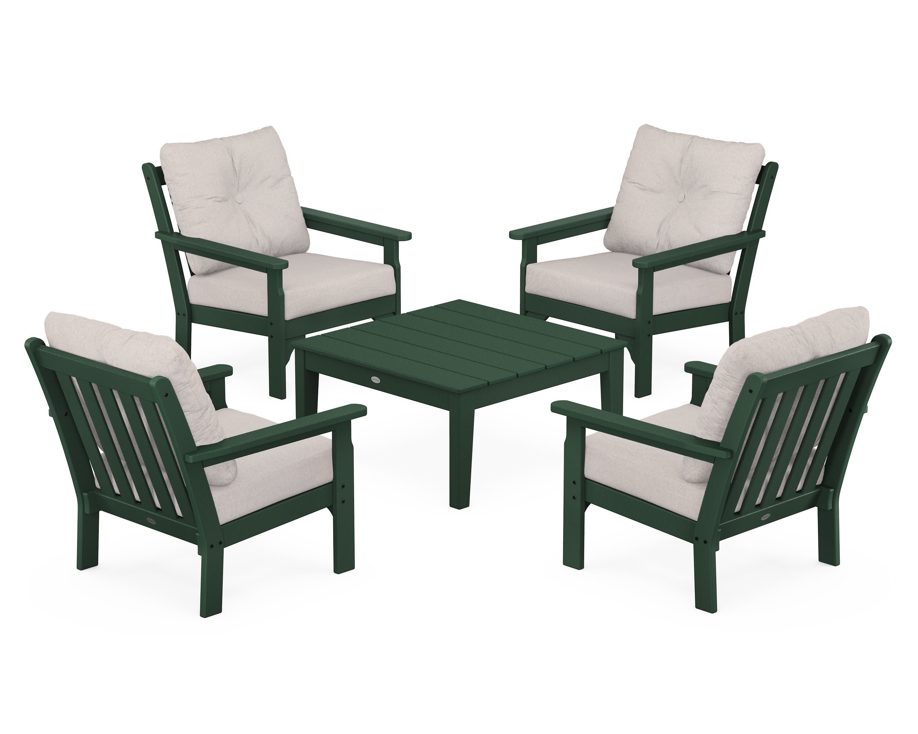 Vineyard 5-Piece Deep Seating Conversation Set in Green / Dune Burlap
