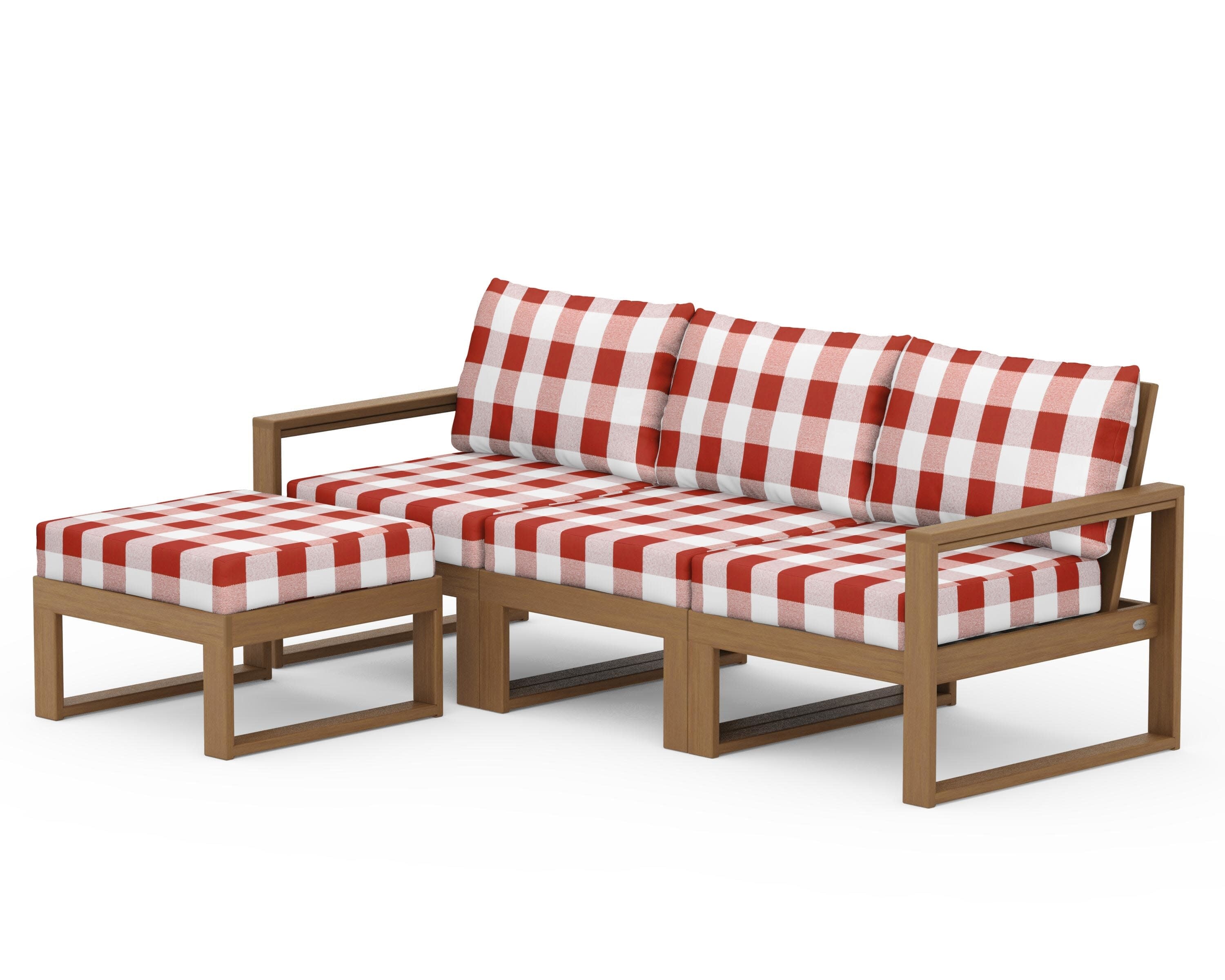 EDGE 4-Piece Modular Deep Seating Set with Ottoman in Natural / Buffalo Plaid Crimson