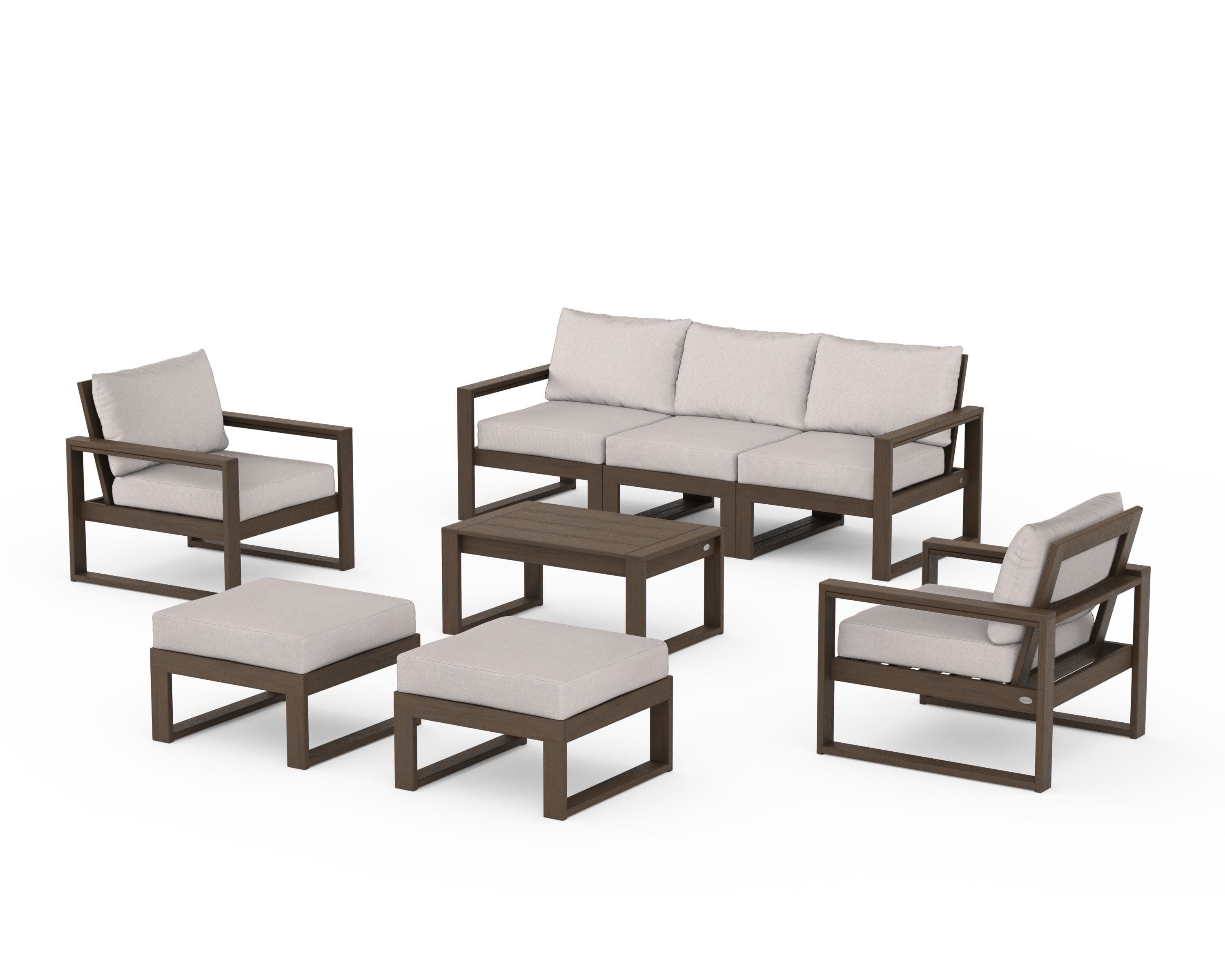 EDGE Sectional 8-Piece Lounge Sofa Set in Kona / Dune Burlap