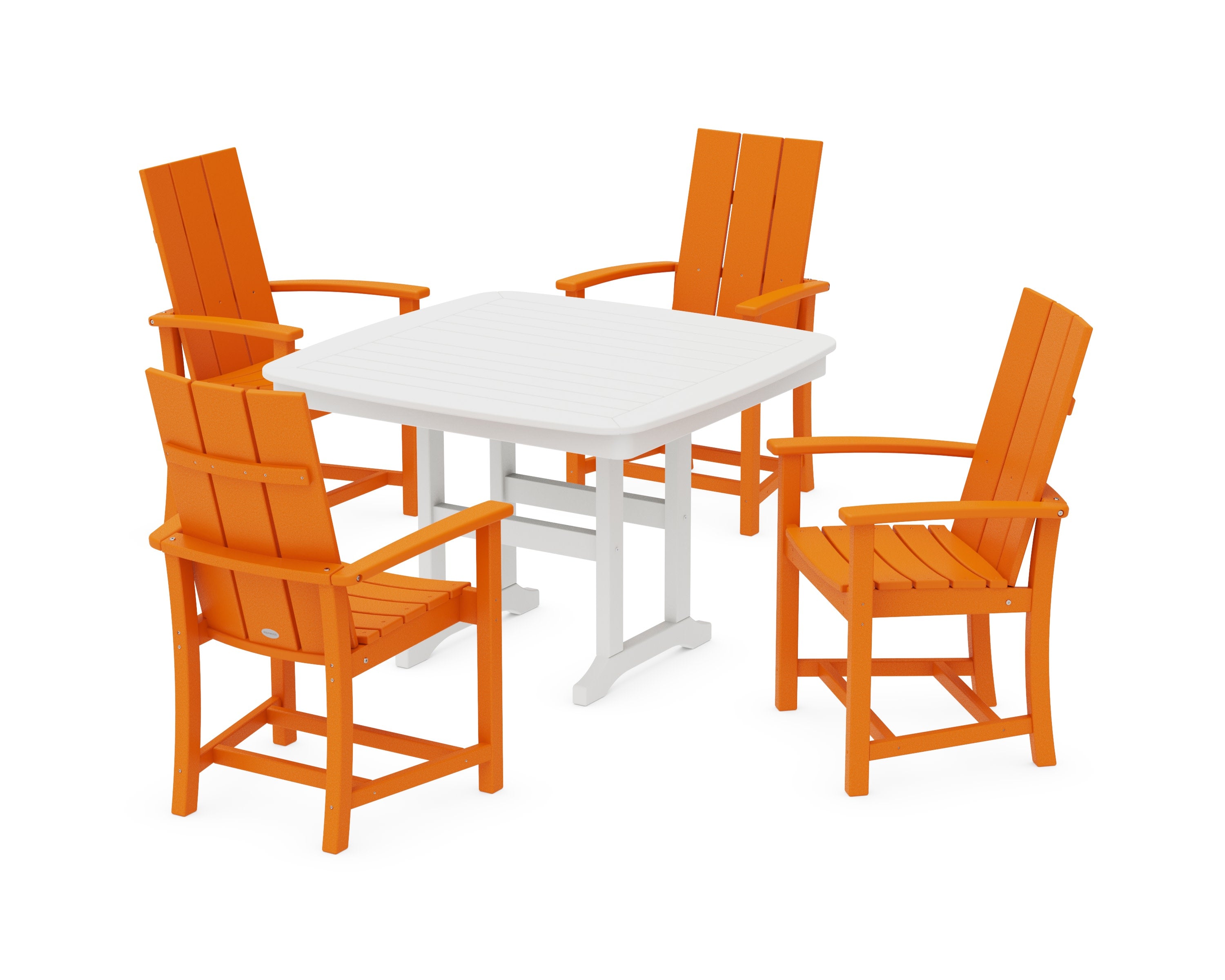 Modern Adirondack 5-Piece Dining Set with Trestle Legs in Tangerine / White