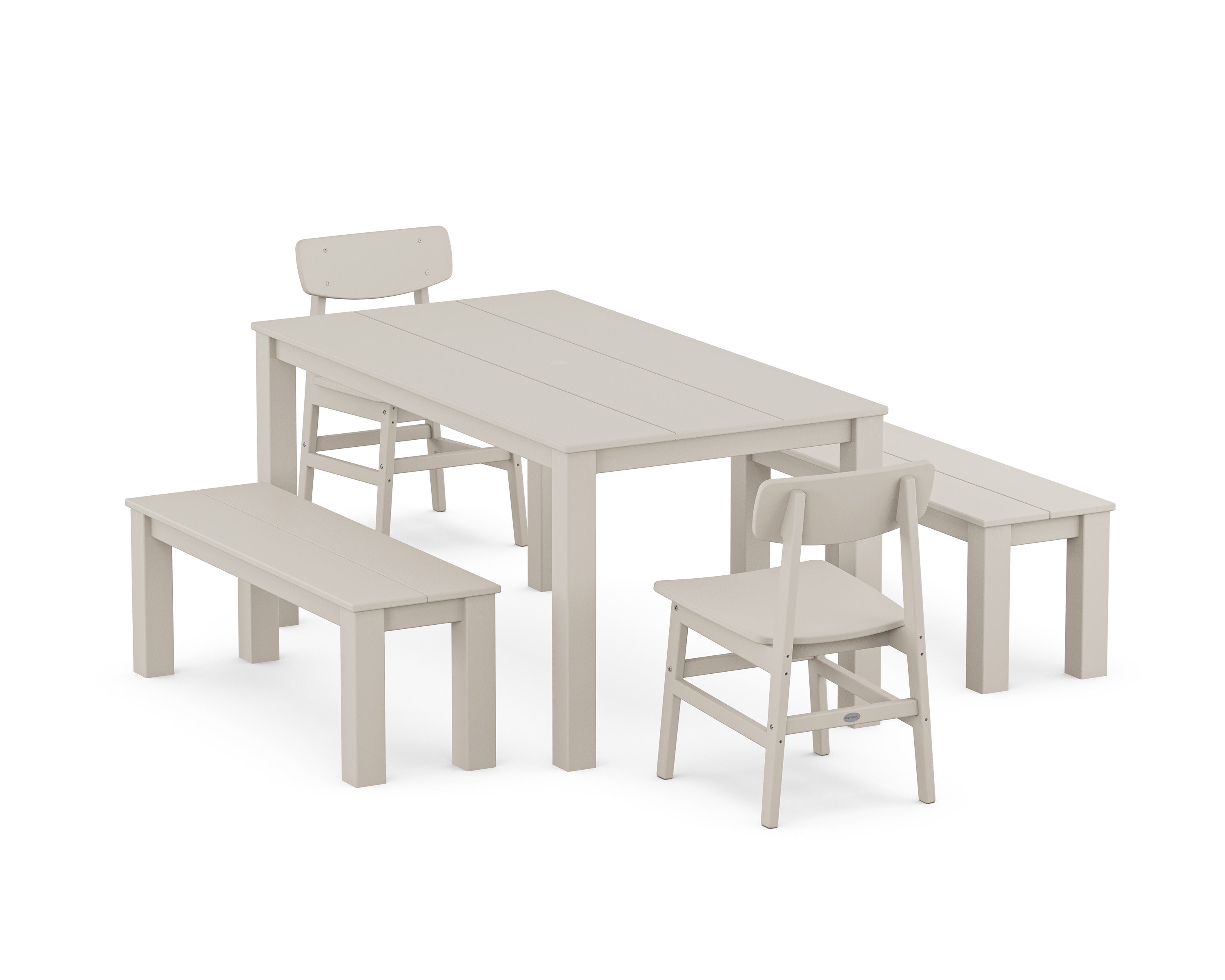 Modern Studio Urban Chair 5-Piece Parsons Dining Set with Benches in Sand