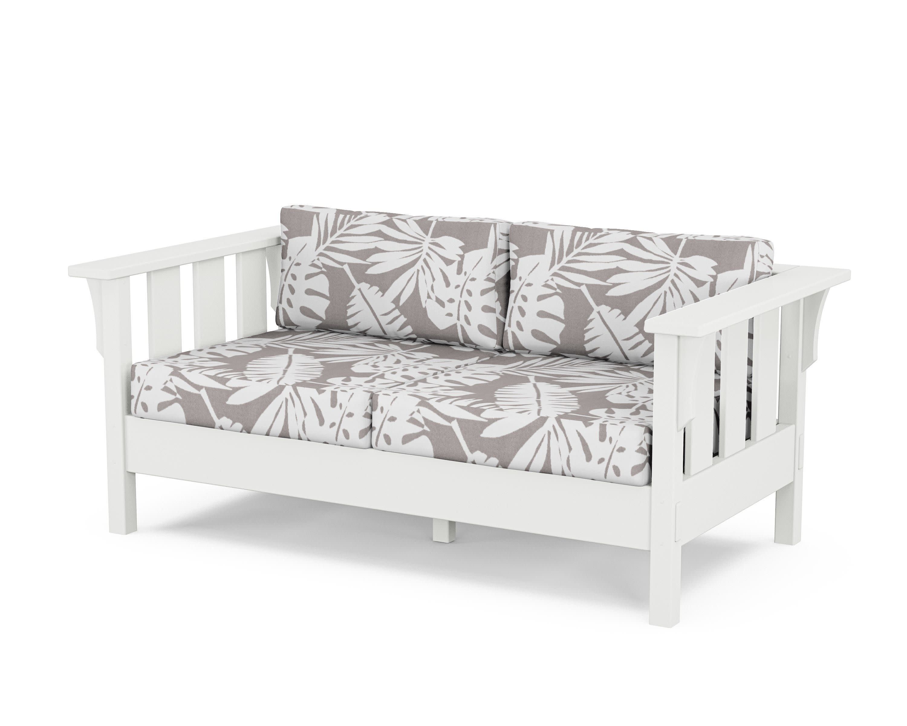 Acadia Deep Seating Loveseat in White / Leaf Grey Mist