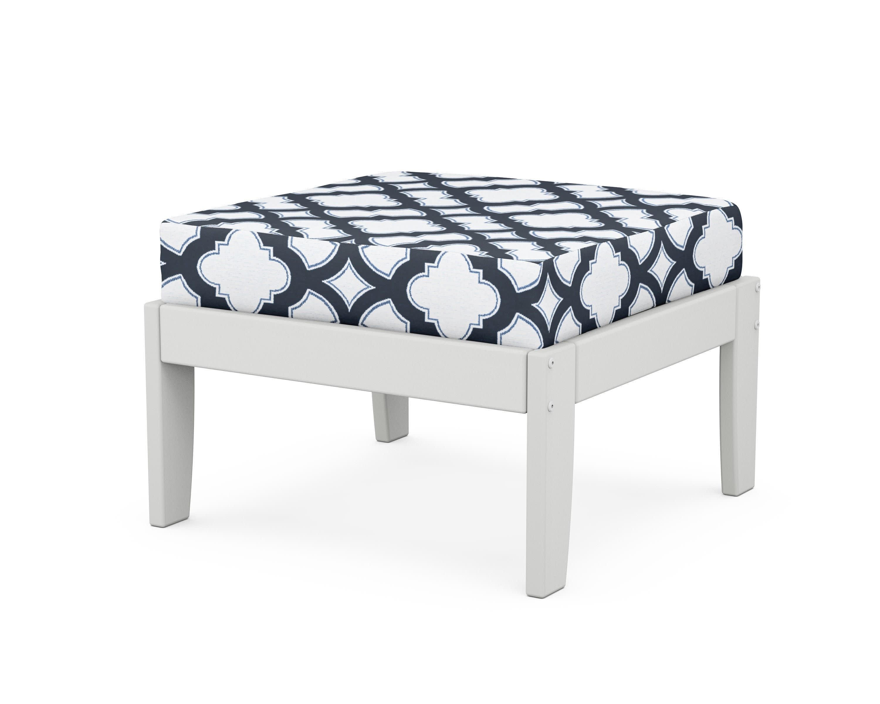 Modular Ottoman - Classic in White / Trellis Marine Indigo