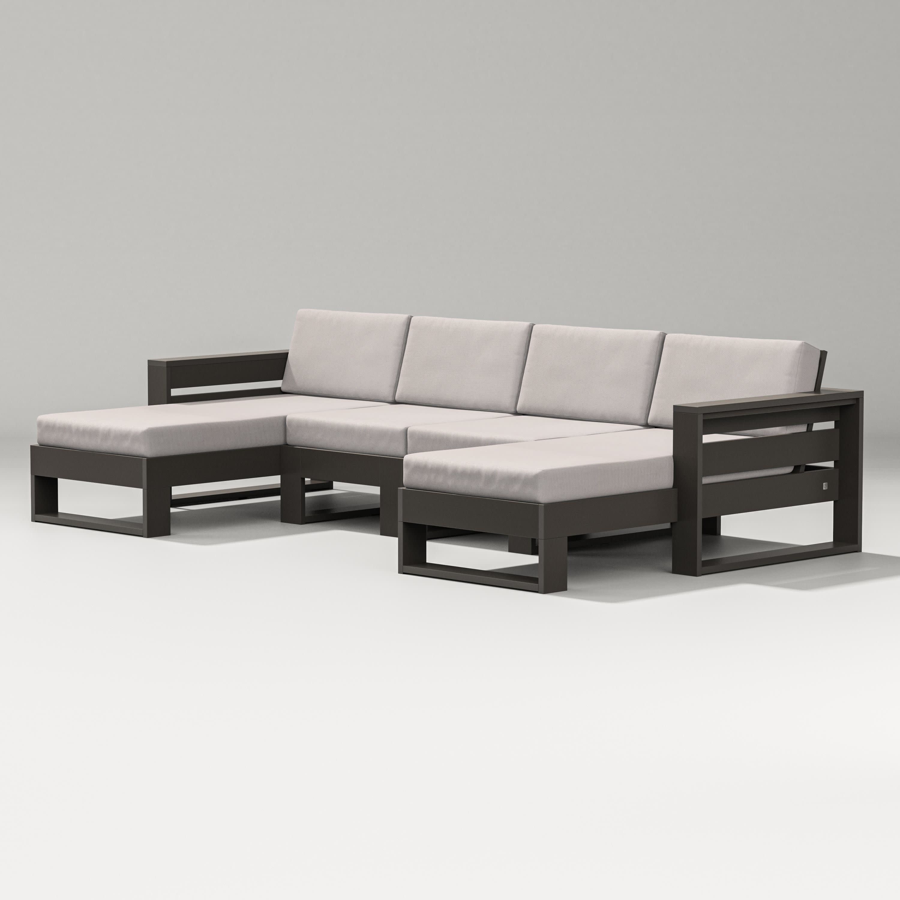 Latitude Double Chaise Sectional in Vintage Coffee / Dune Burlap