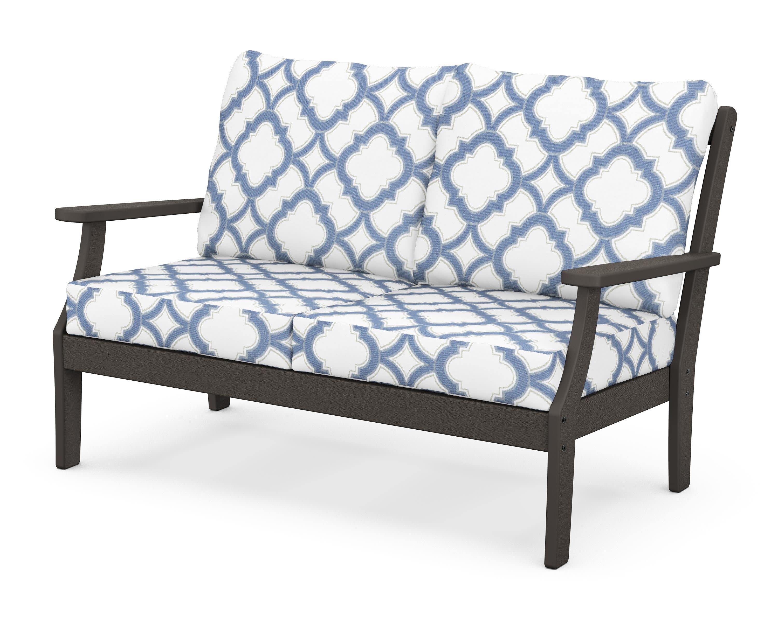 Braxton Deep Seating Loveseat in Vintage Coffee / Trellis Sky Blue
