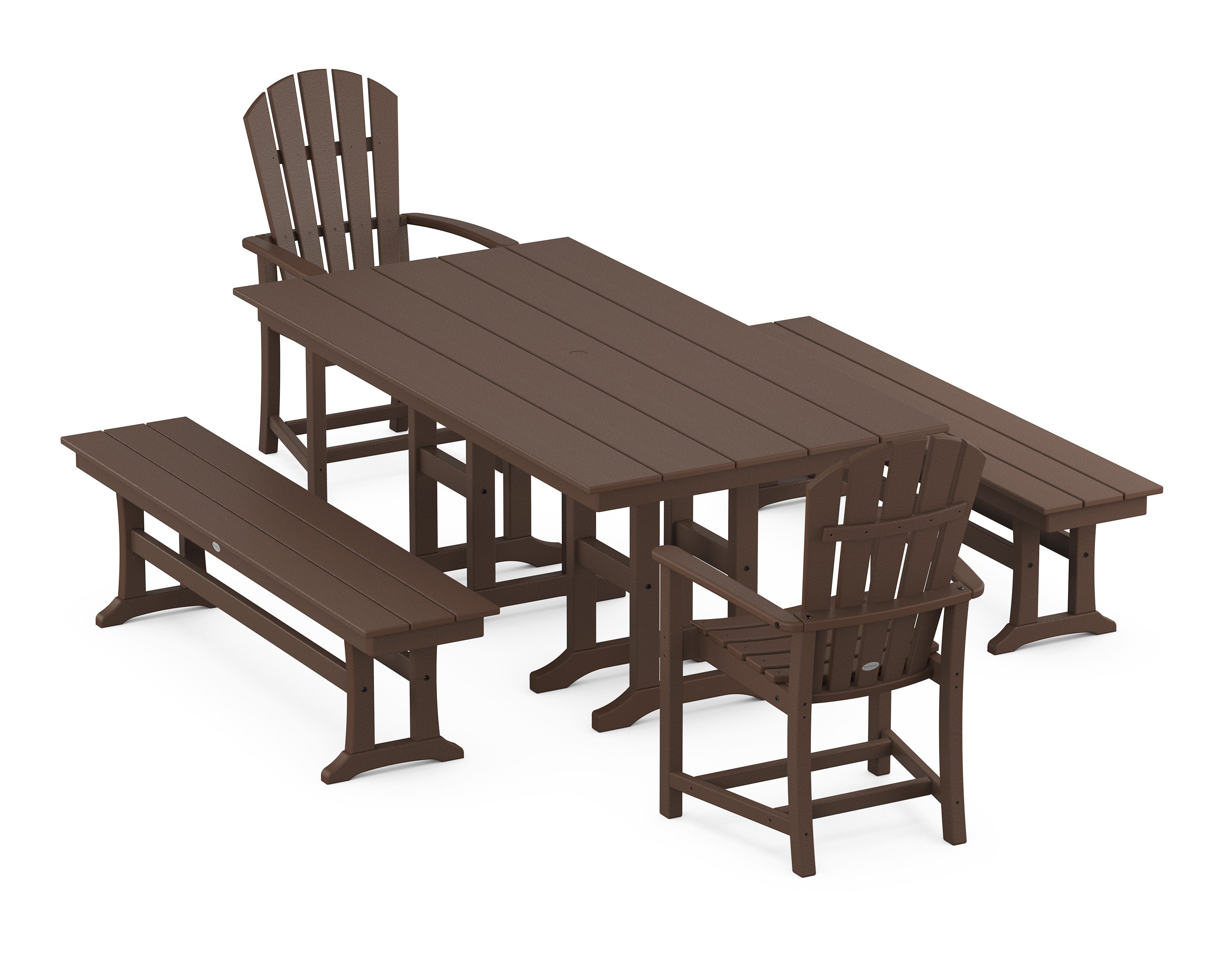 Palm Coast 5-Piece Farmhouse Dining Set with Benches in Mahogany