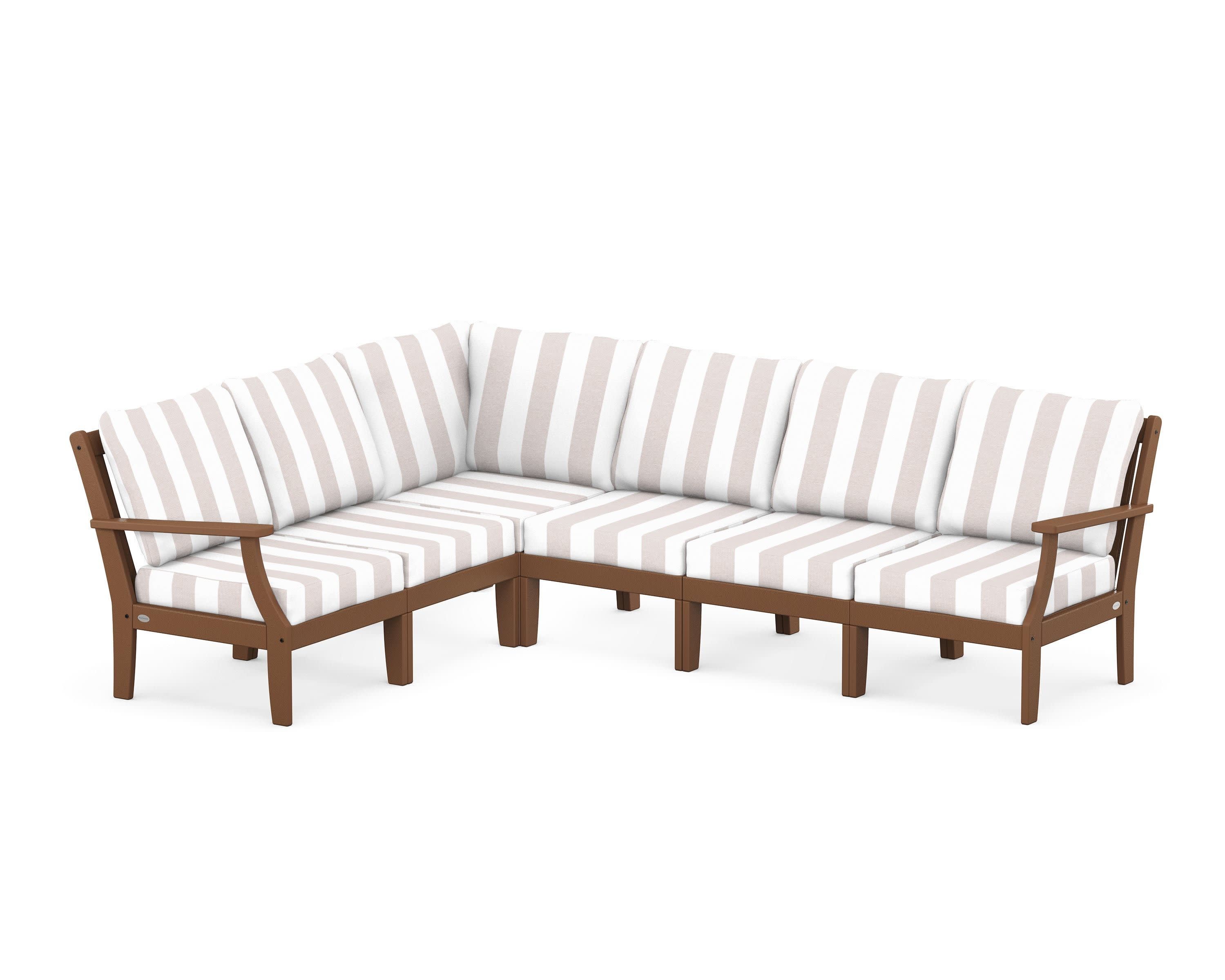 Braxton Modular 6-Piece Deep Seating Set in Teak / Cabana Stripe Dune Burlap