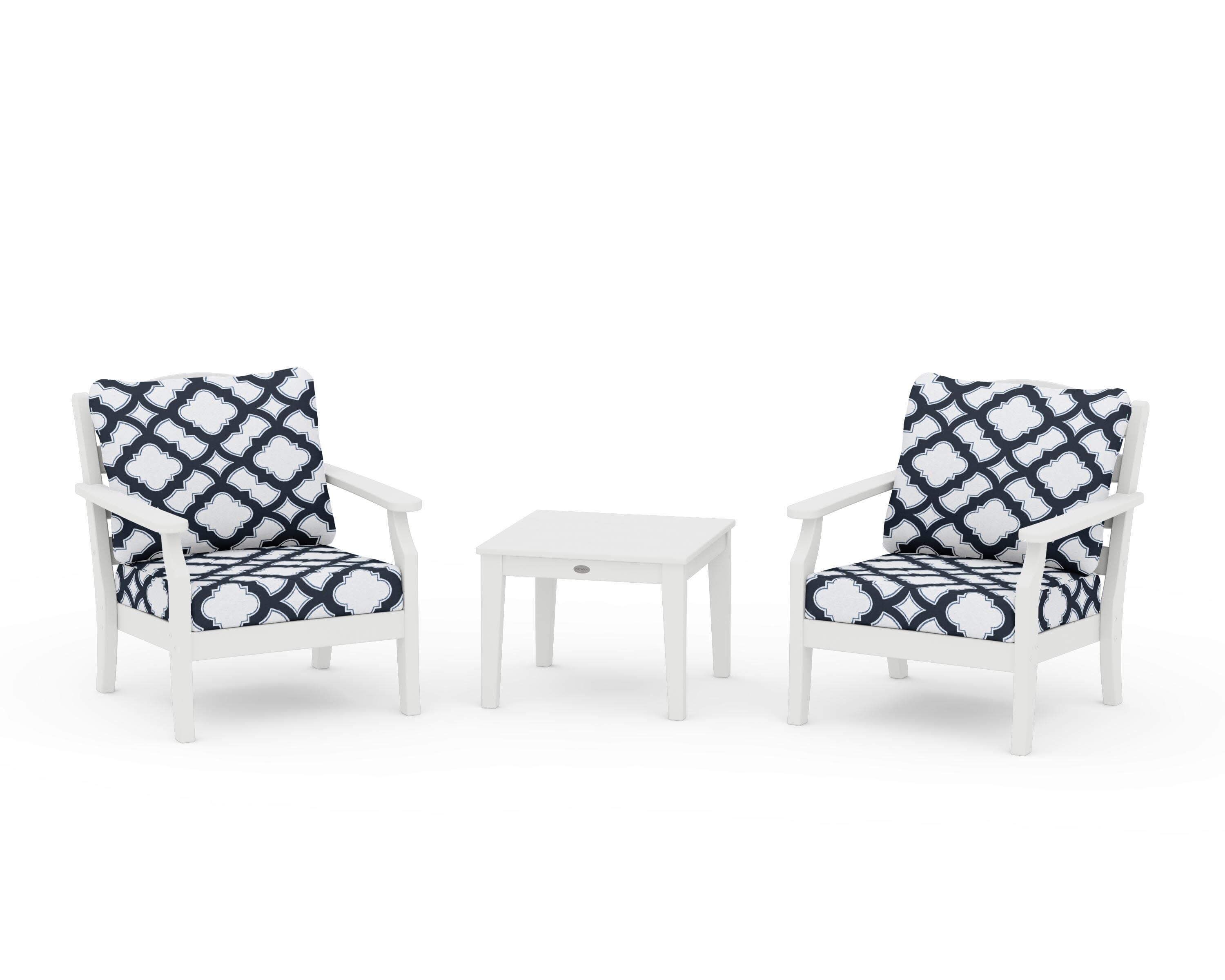 Savannah 3-Piece Deep Seating Set in White / Trellis Marine Indigo