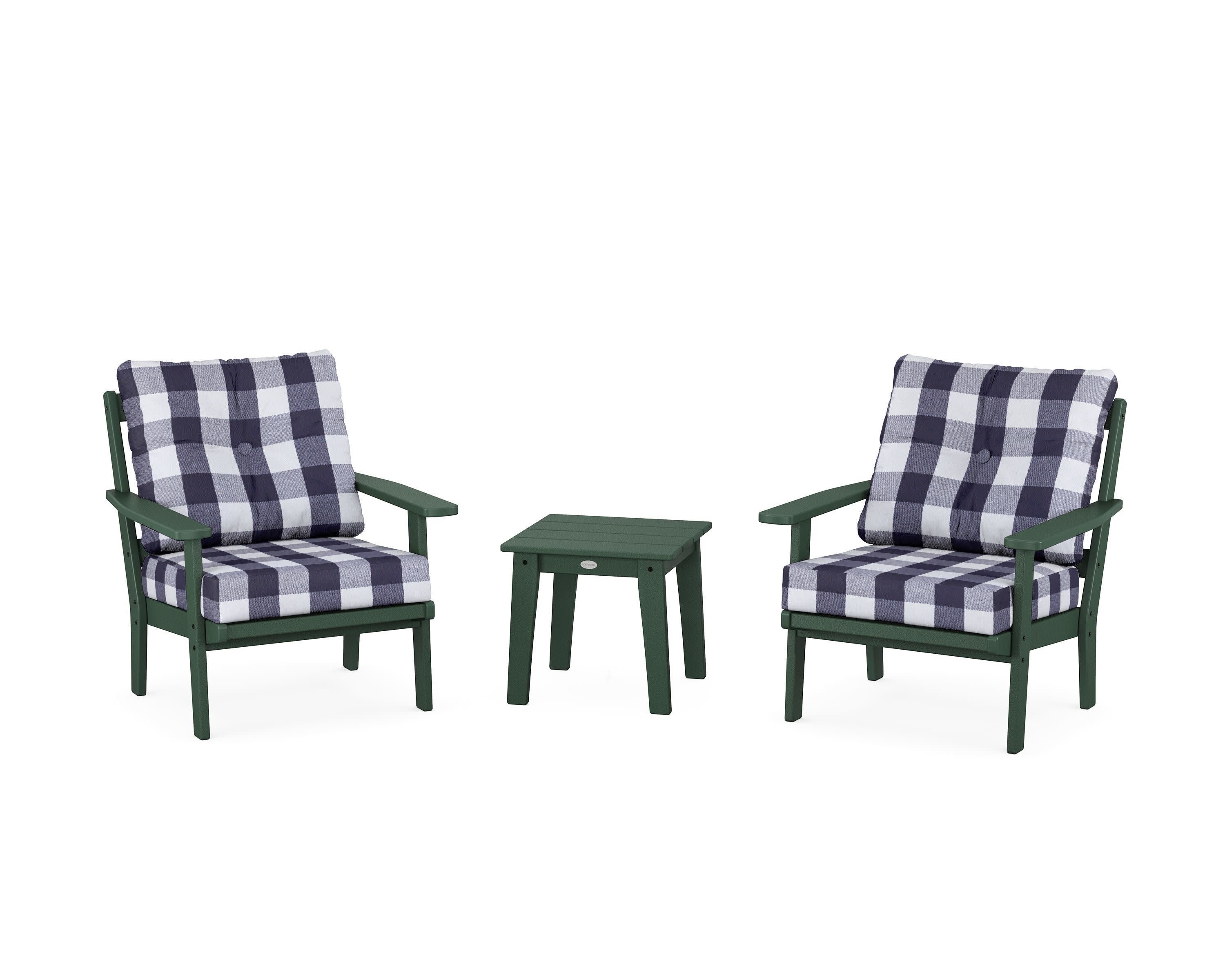 Oxford 3-Piece Deep Seating Set in Green / Buffalo Plaid Navy