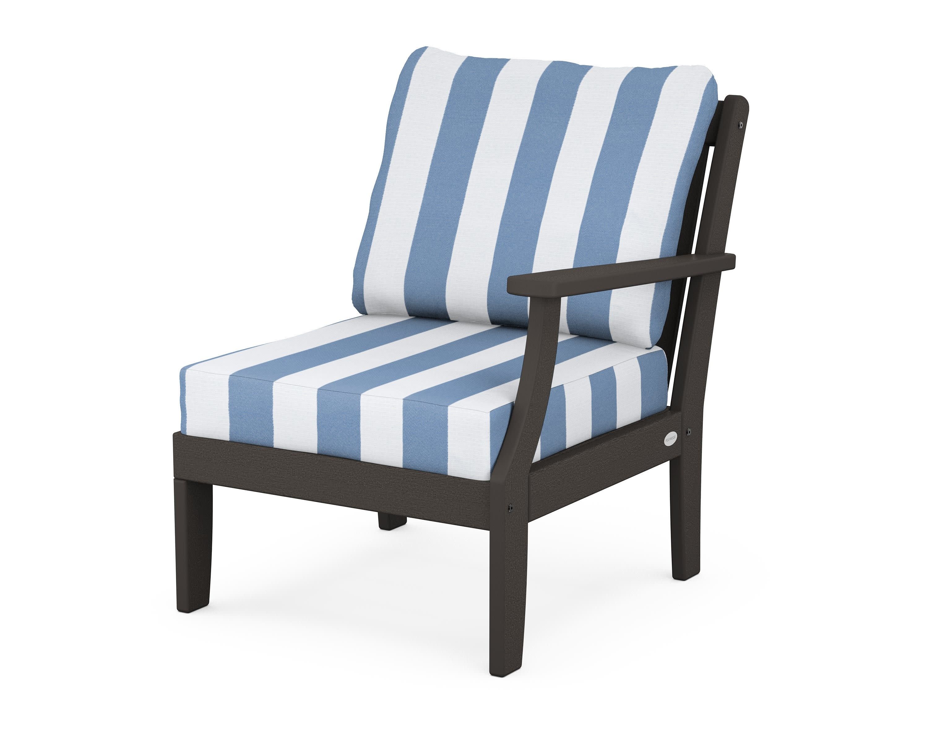 Braxton Modular Right Arm Chair in Vintage Coffee / Cabana Stripe Sky Blue