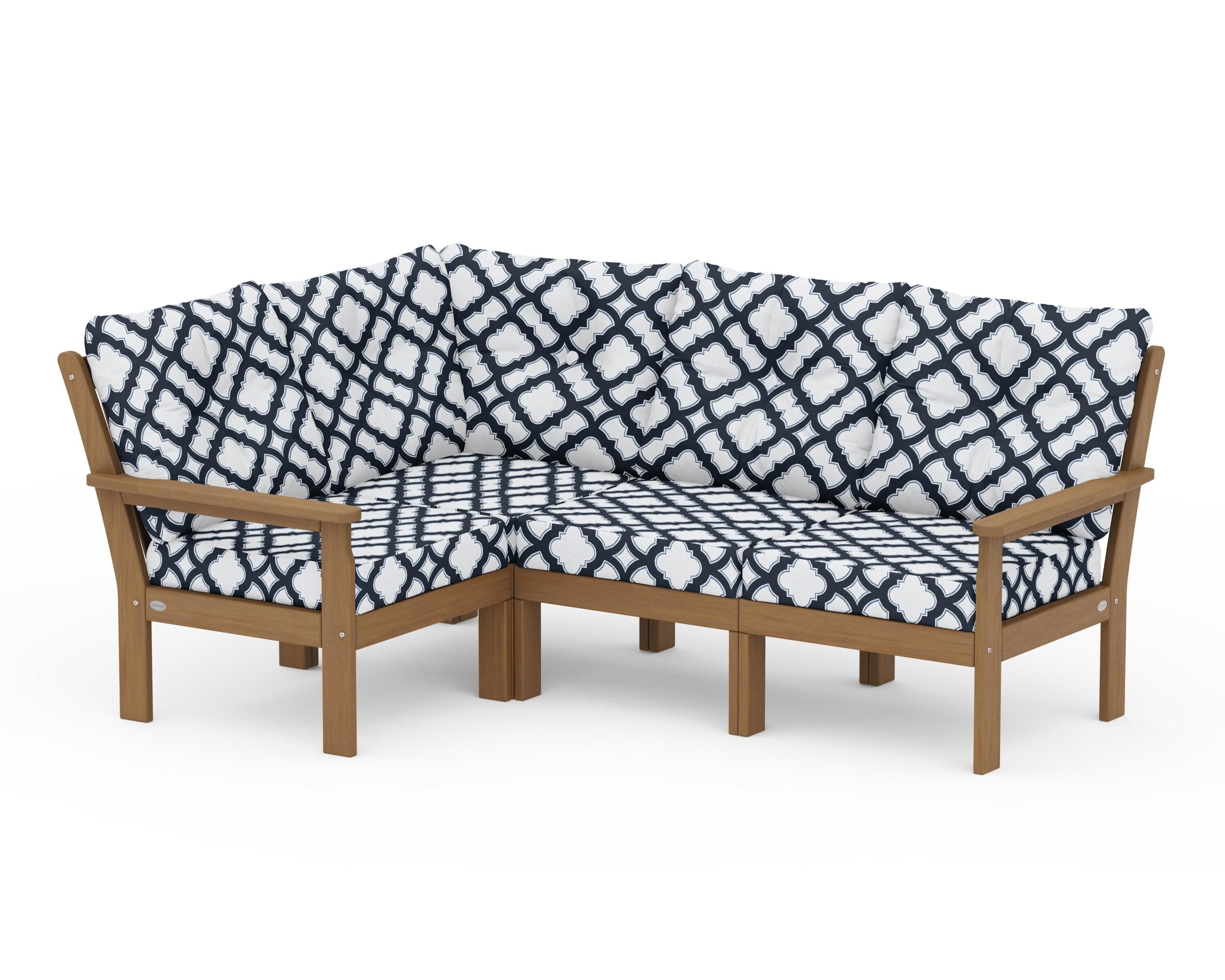 Vineyard 4-Piece Sectional in Natural / Trellis Marine Indigo