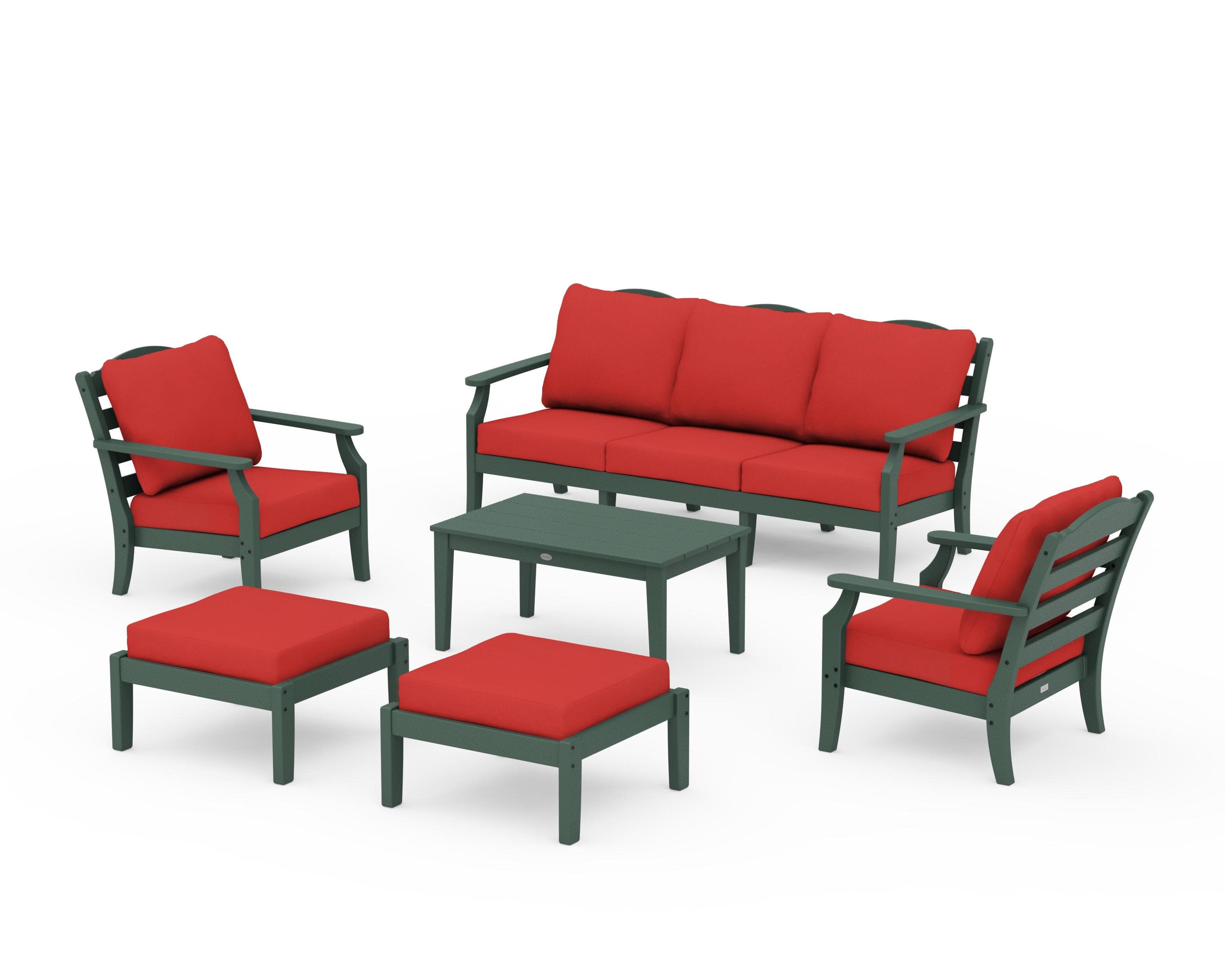 Savannah 6-Piece Lounge Sofa Set in Green / Crimson Linen