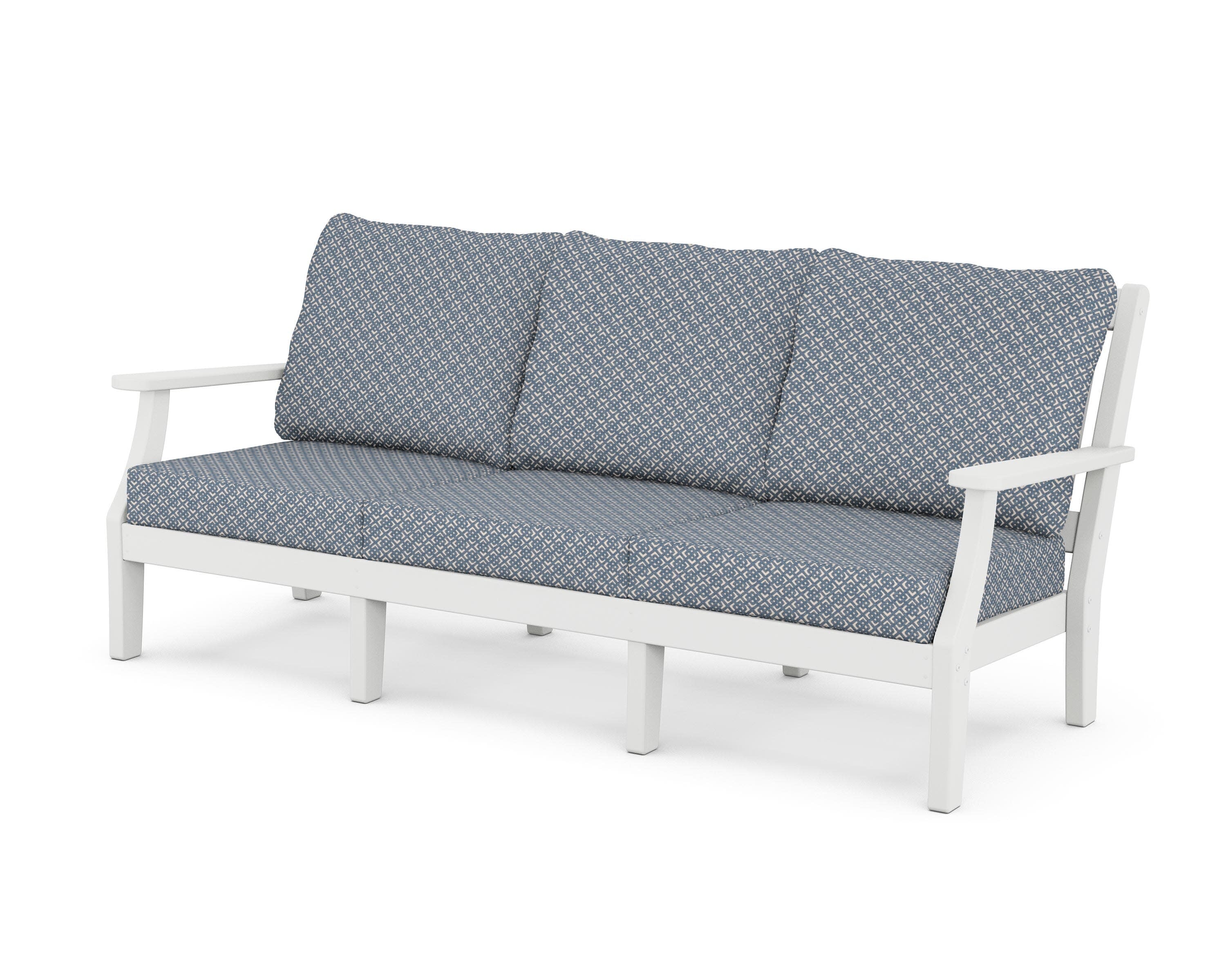 Chinoiserie Deep Seating Sofa in White / Hopscotch
