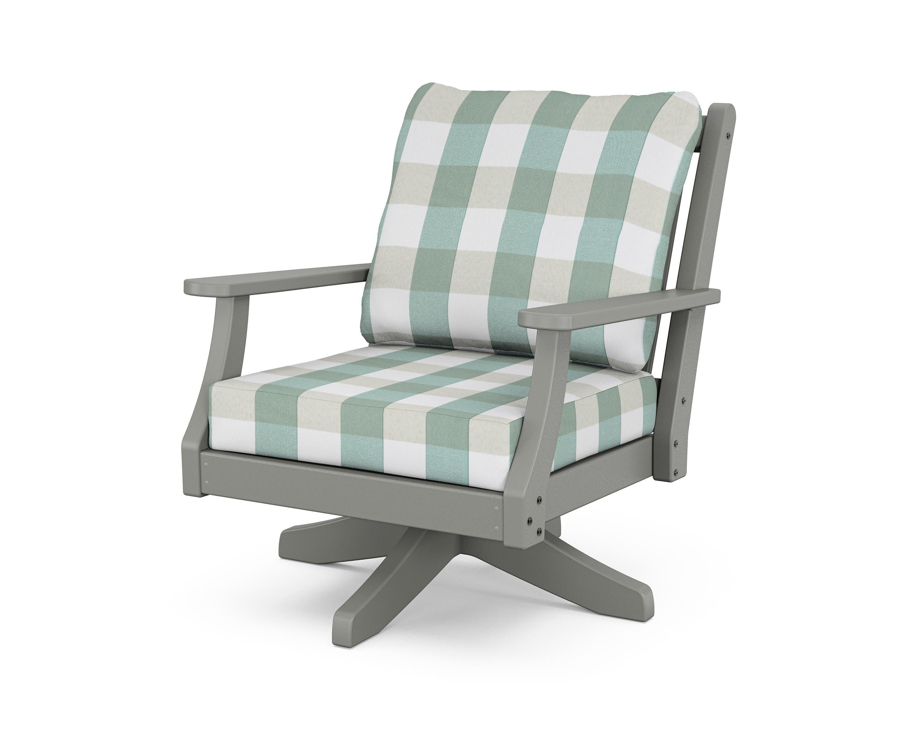 Wovendale Deep Seating Swivel Chair in Slate Grey / Buffalo Plaid Glacier Spa