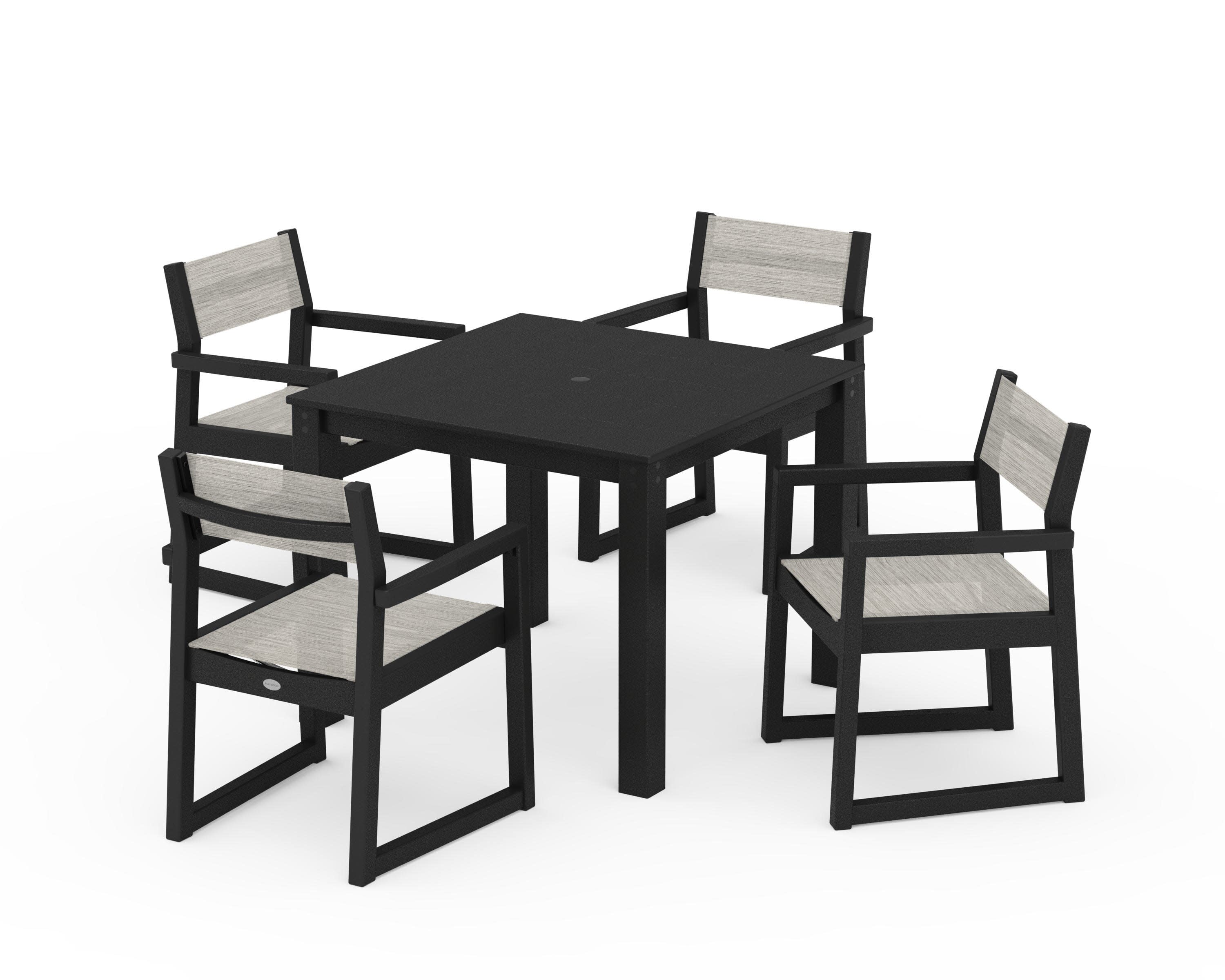 EDGE Sling Arm Chair 5-Piece Parsons Dining Set in Black / Birch Sling