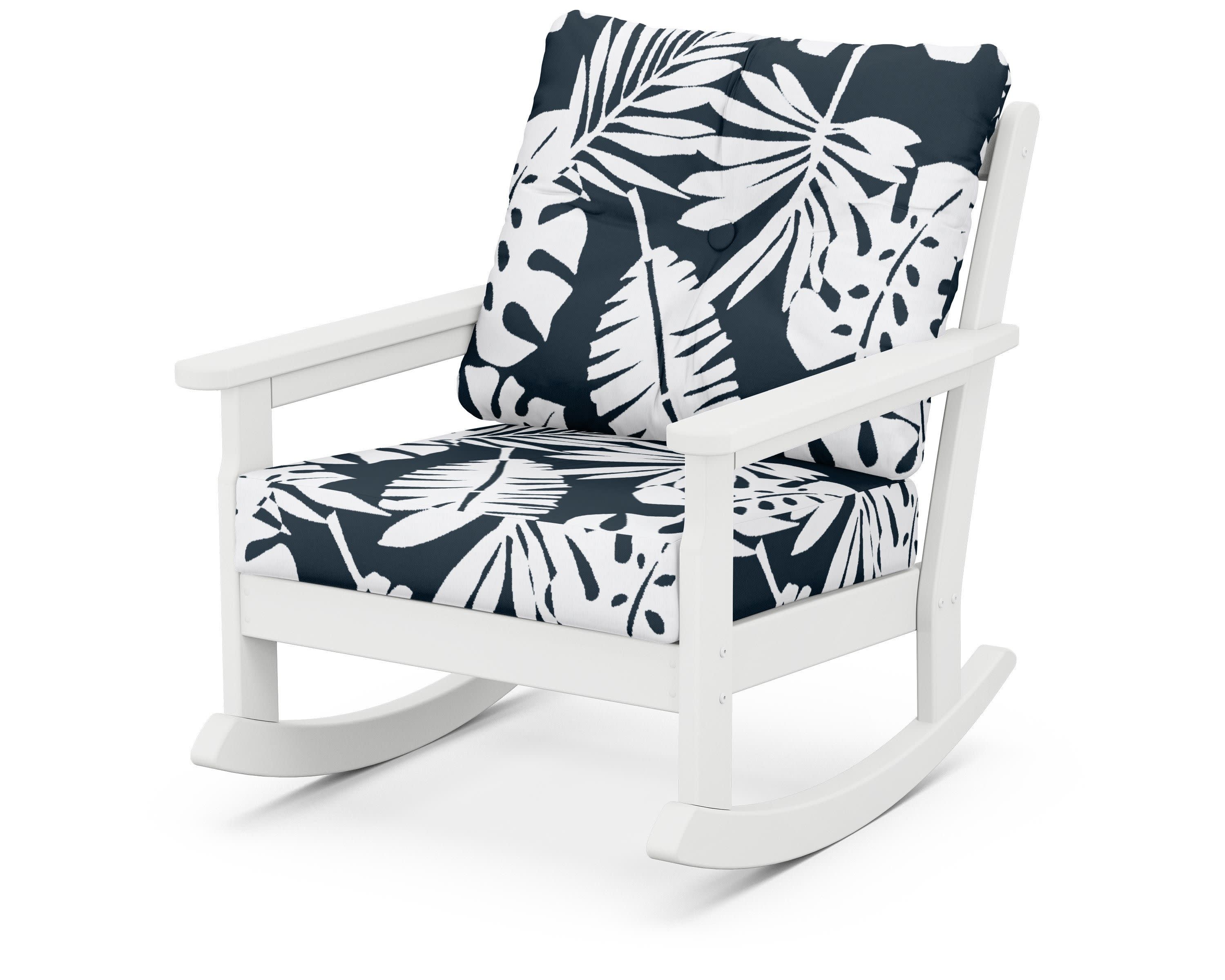Vineyard Deep Seating Rocking Chair in White / Leaf Marine Indigo
