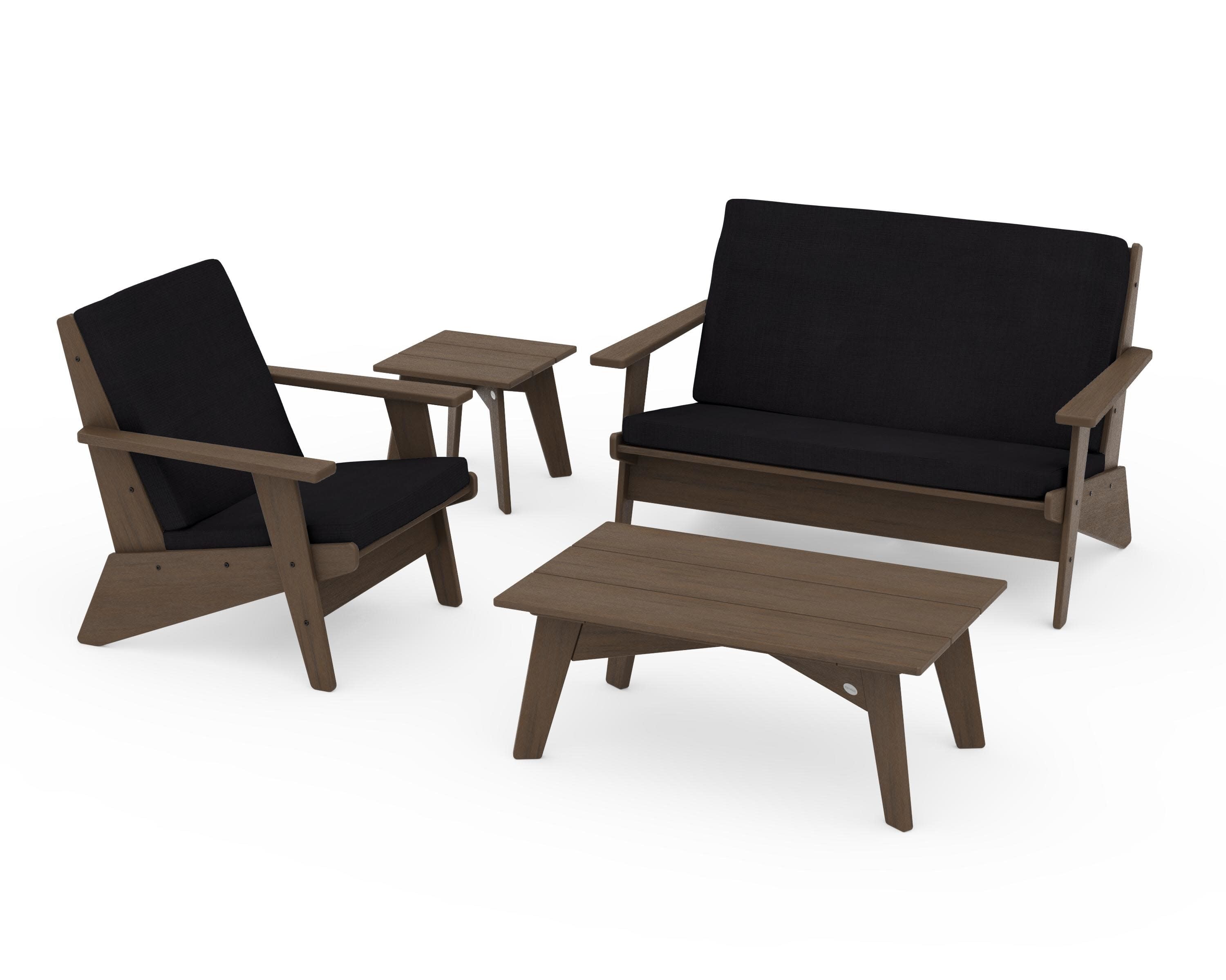 Riviera Modern Lounge 4-Piece Set in Kona / Midnight Linen