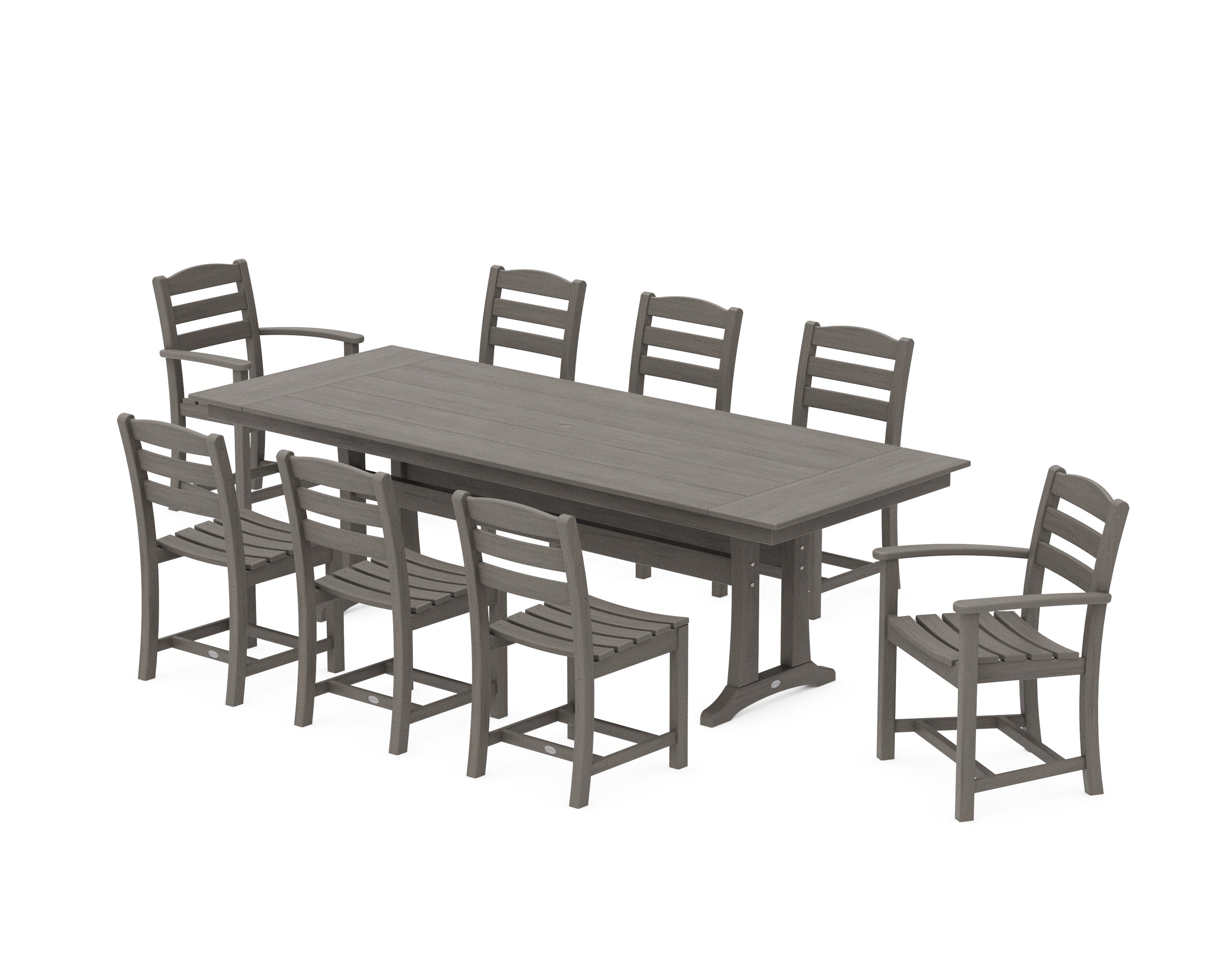 La Casa Caf 9-Piece Farmhouse Dining Set with Trestle Legs in Driftwood