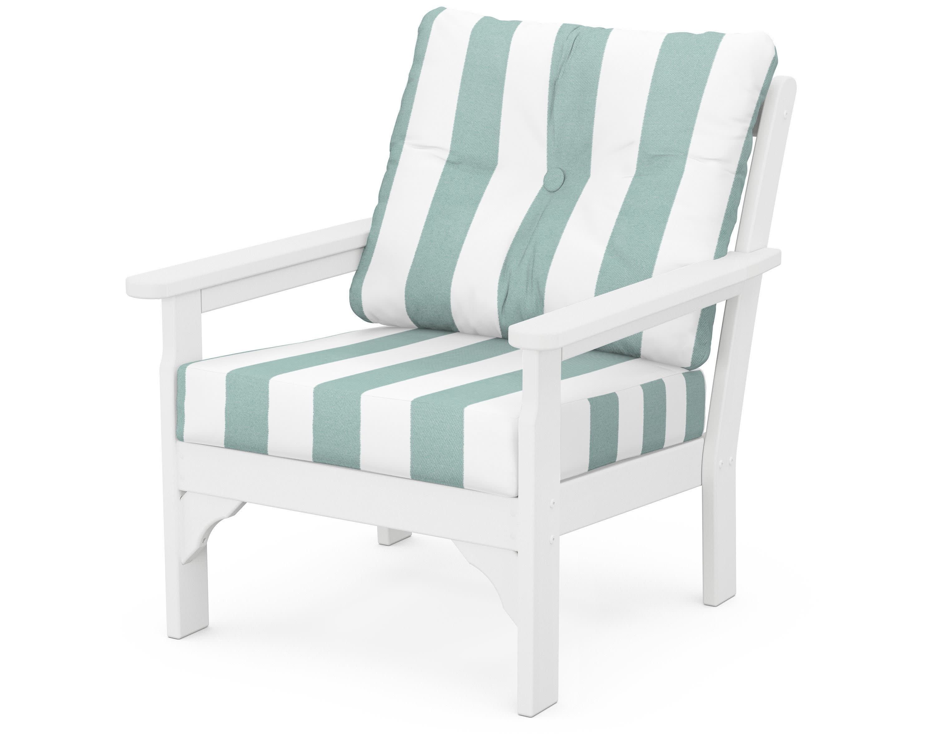 Vineyard Deep Seating Chair in White / Cabana Stripe Glacier Spa
