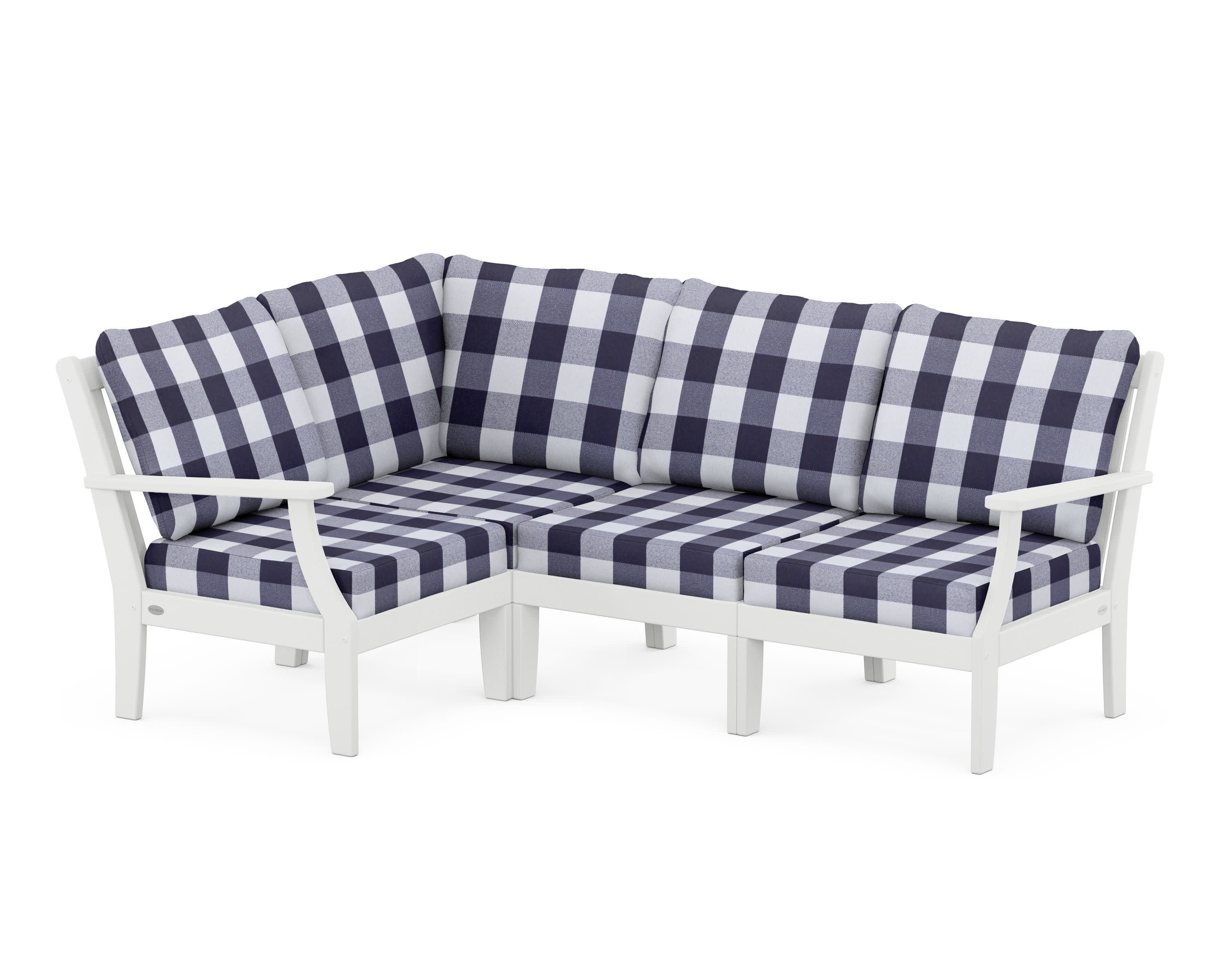 Braxton Modular 4-Piece Deep Seating Set in White / Buffalo Plaid Navy