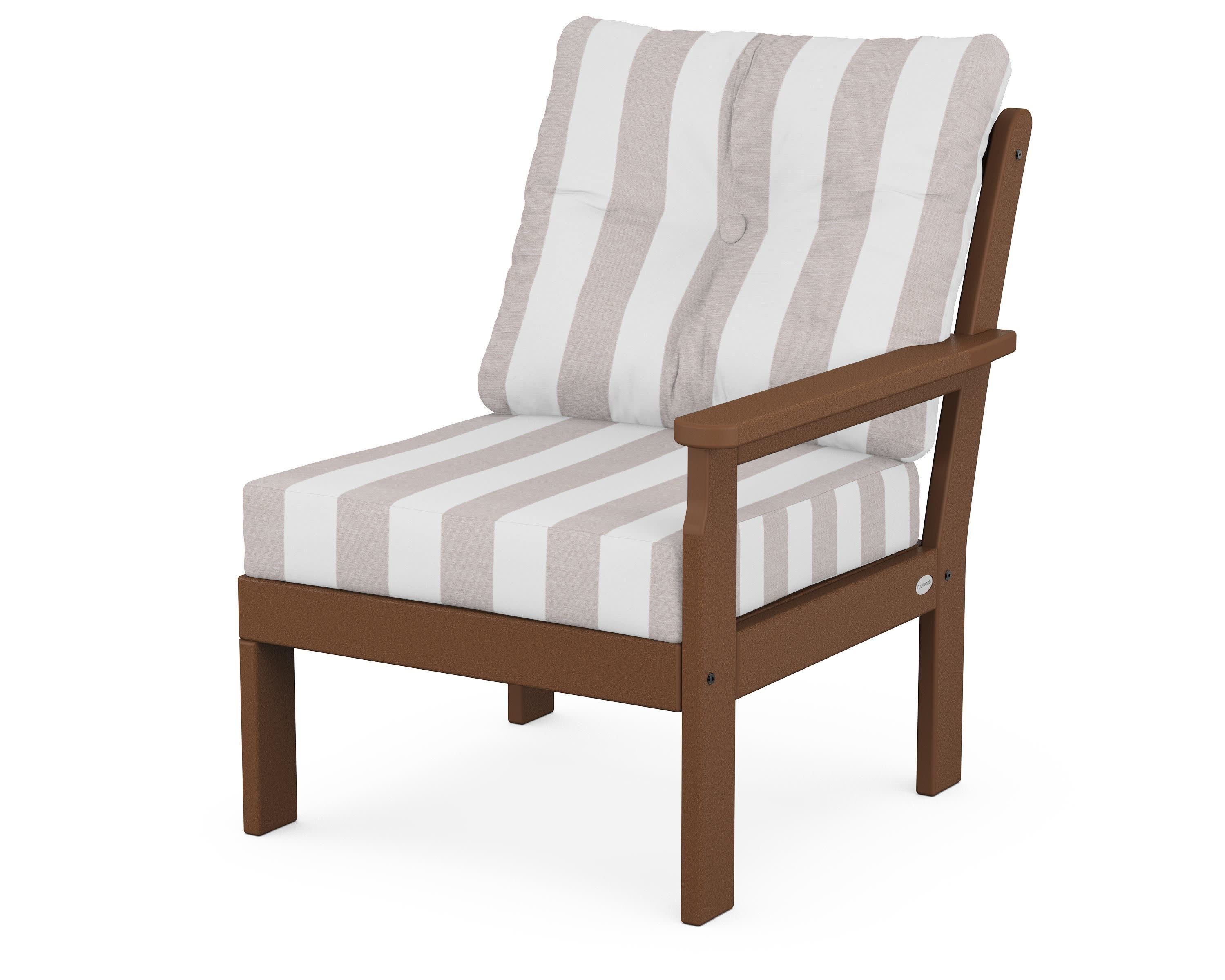 Vineyard Modular Right Arm Chair in Teak / Cabana Stripe Dune Burlap