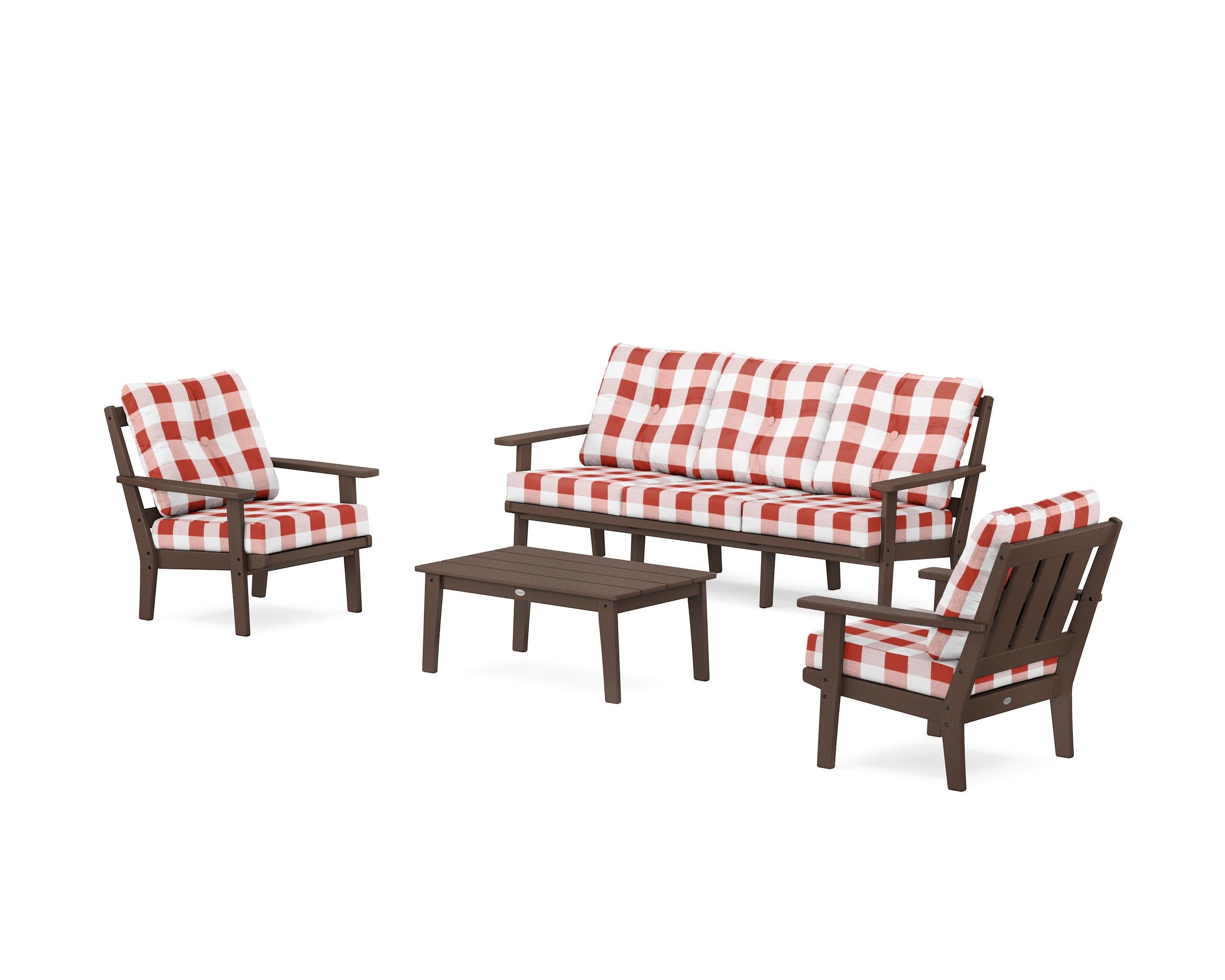 Oxford 4-Piece Deep Seating Set with Sofa in Mahogany / Buffalo Plaid Crimson