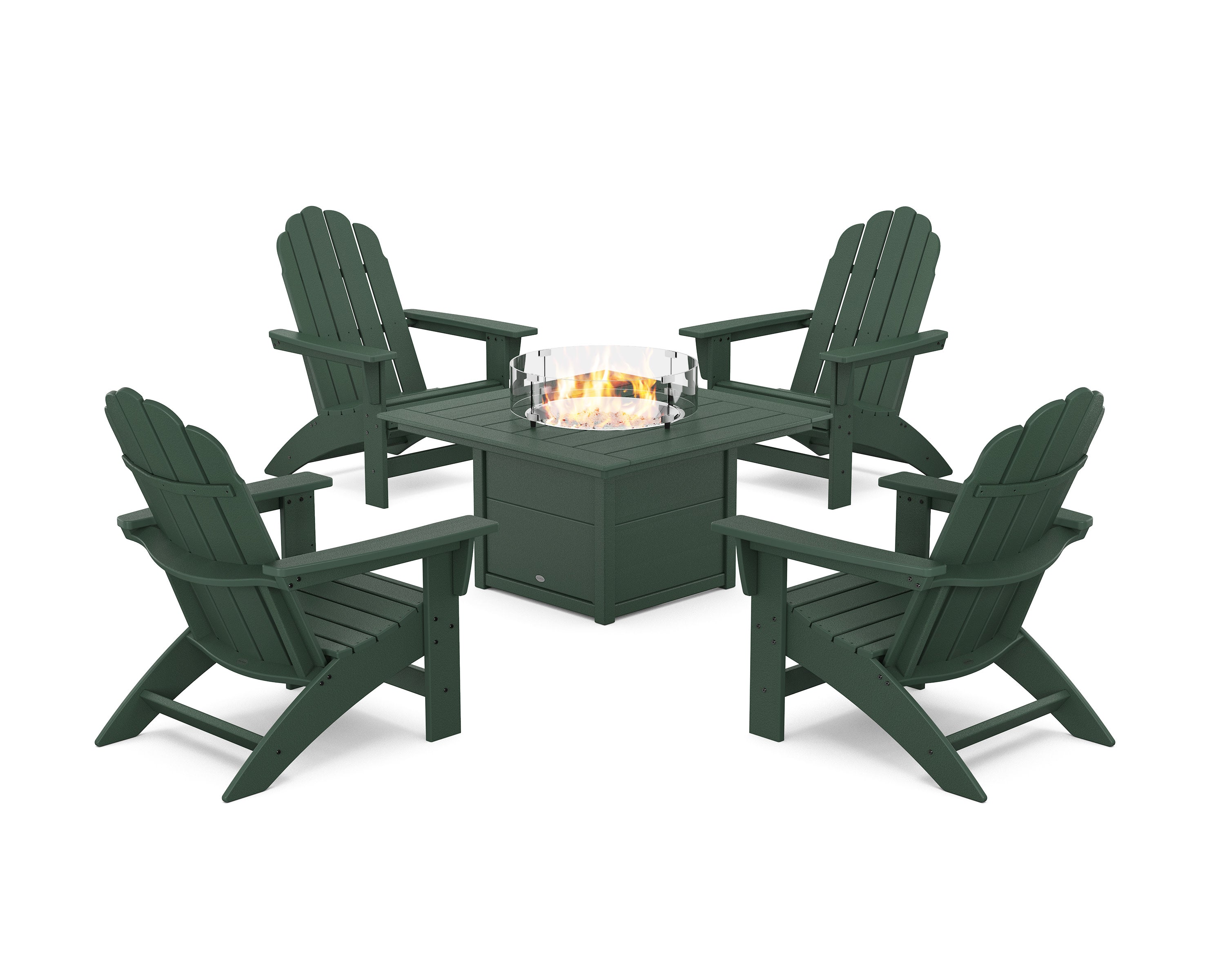 5-Piece Vineyard Grand Adirondack Conversation Set with Fire Pit Table in Green