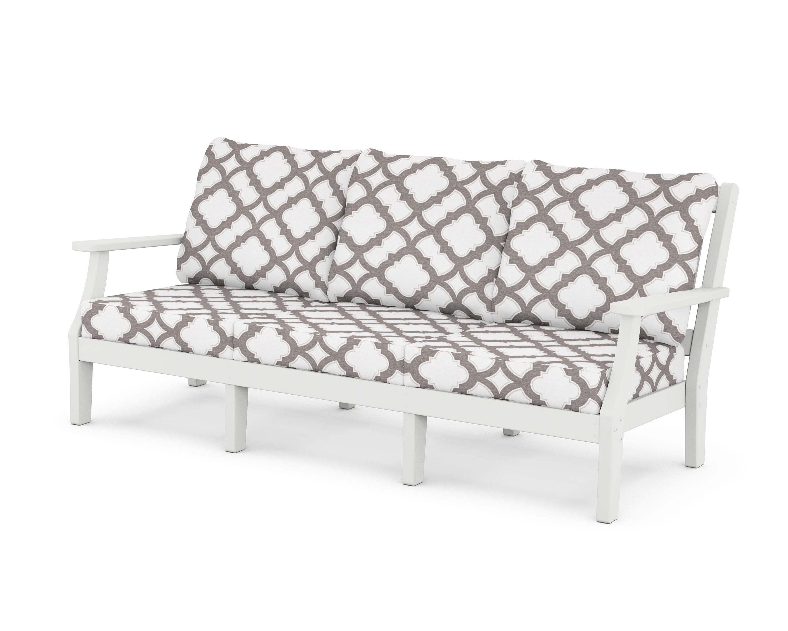 Chinoiserie Deep Seating Sofa in White / Trellis Grey Mist