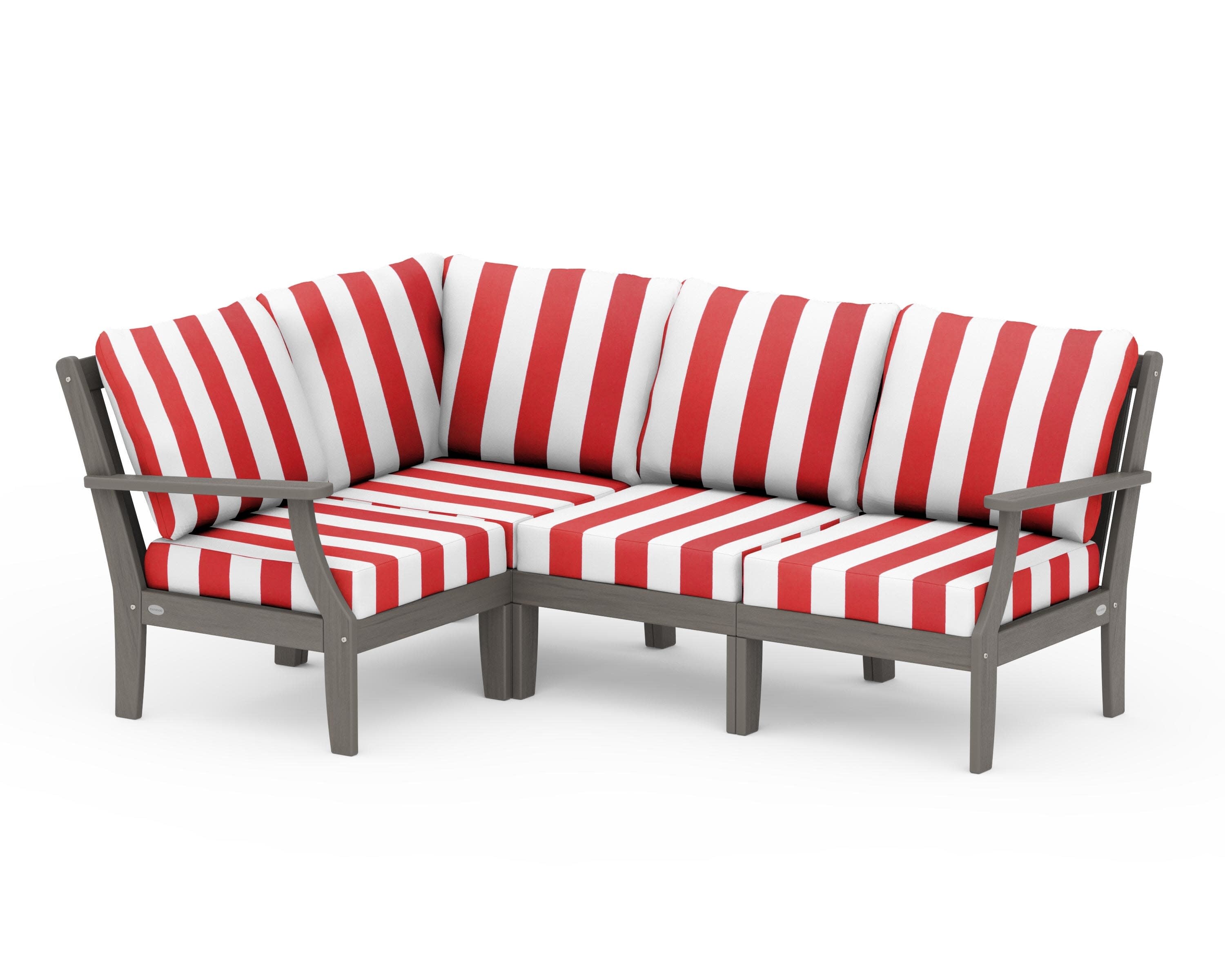Braxton Modular 4-Piece Deep Seating Set in Driftwood / Cabana Stripe Crimson