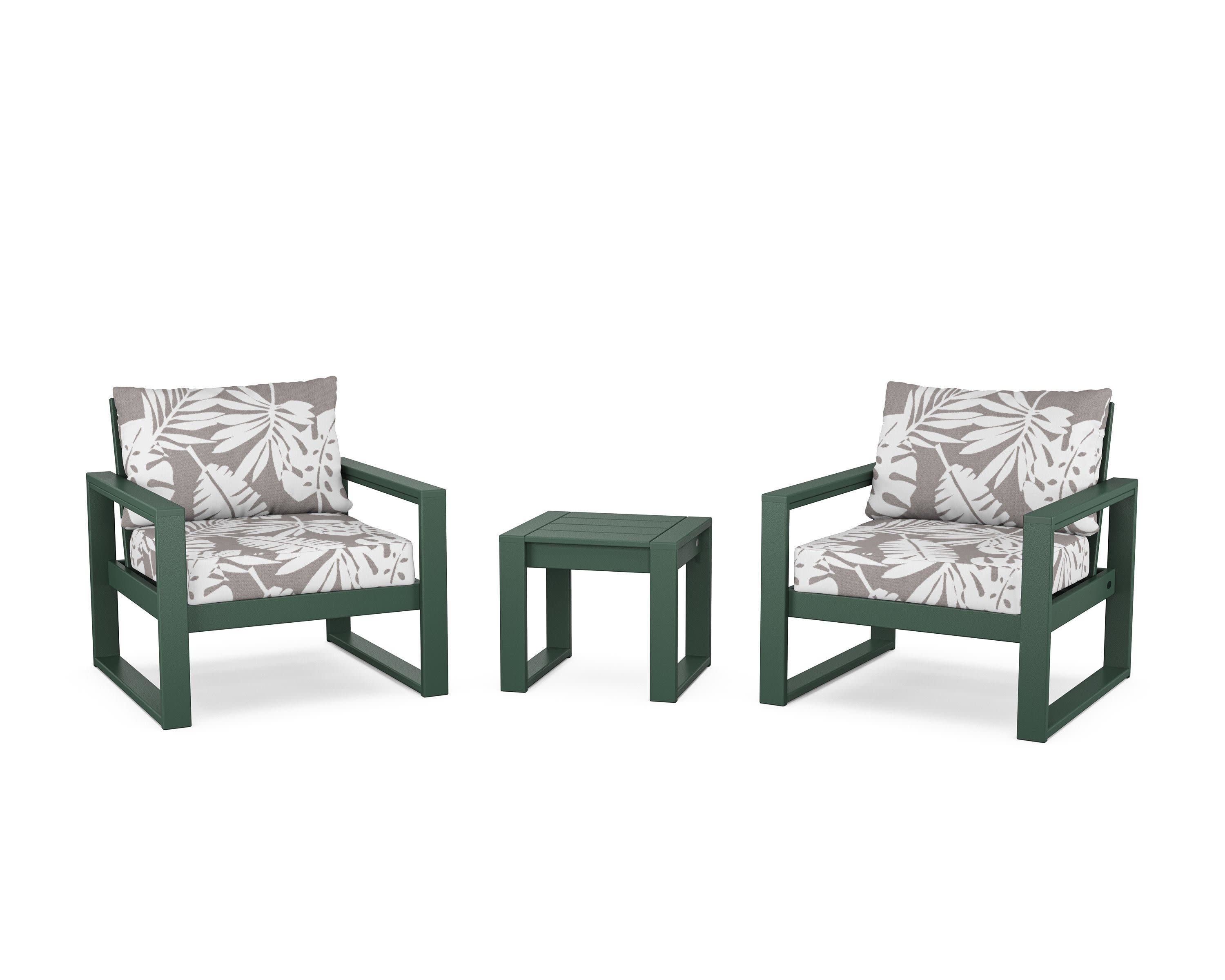 EDGE Sectional 3-Piece Deep Seating Set in Green / Leaf Grey Mist