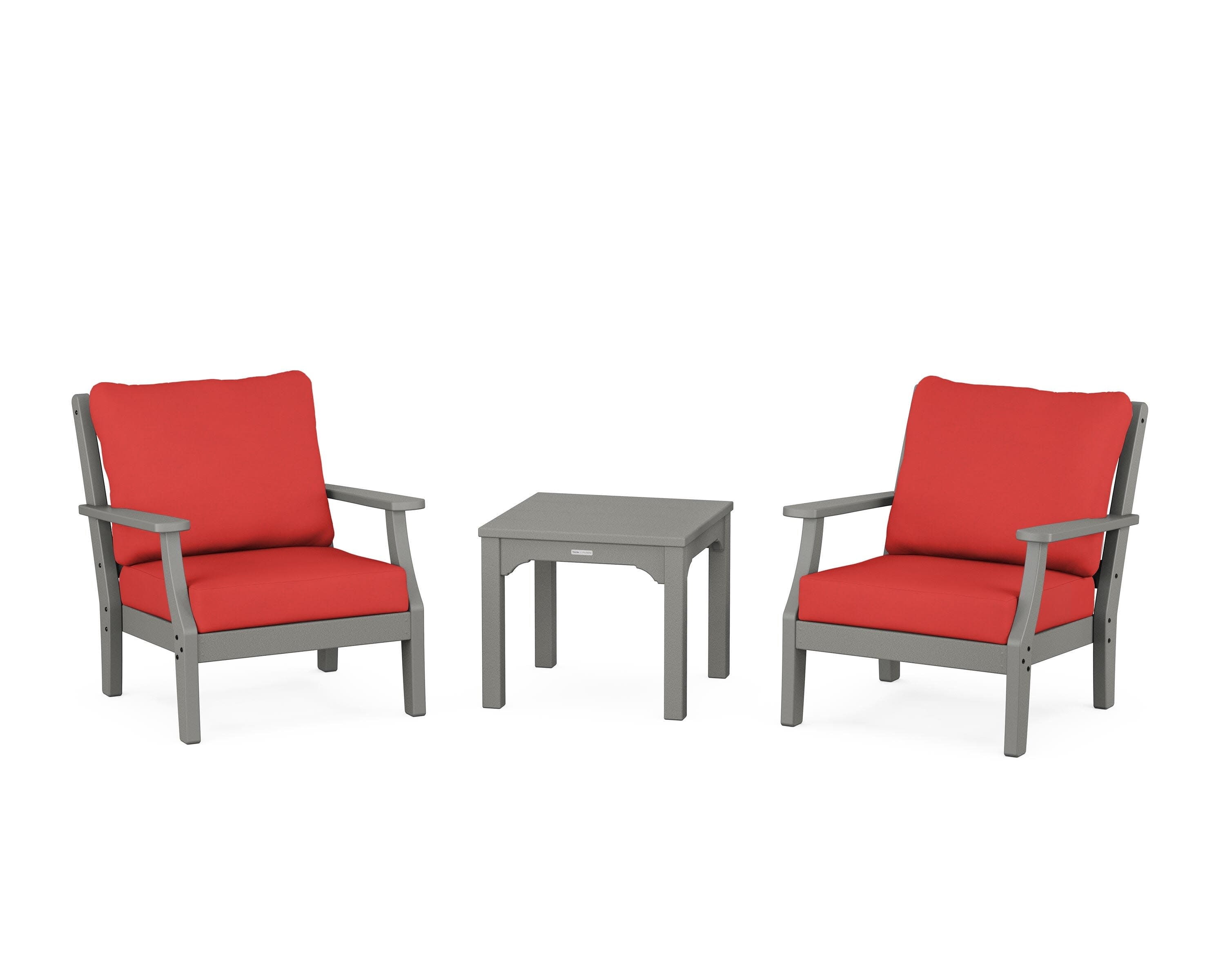 Chinoiserie 3-Piece Deep Seating Set in Slate Grey / Crimson Linen